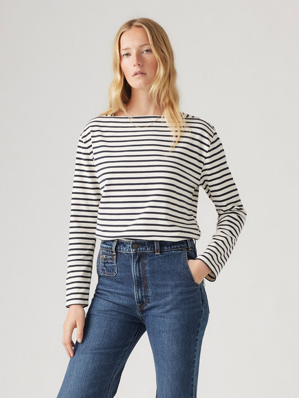 Levis Women's Bay Sailor LS Tee - Open Water Stripe Navy Blazer