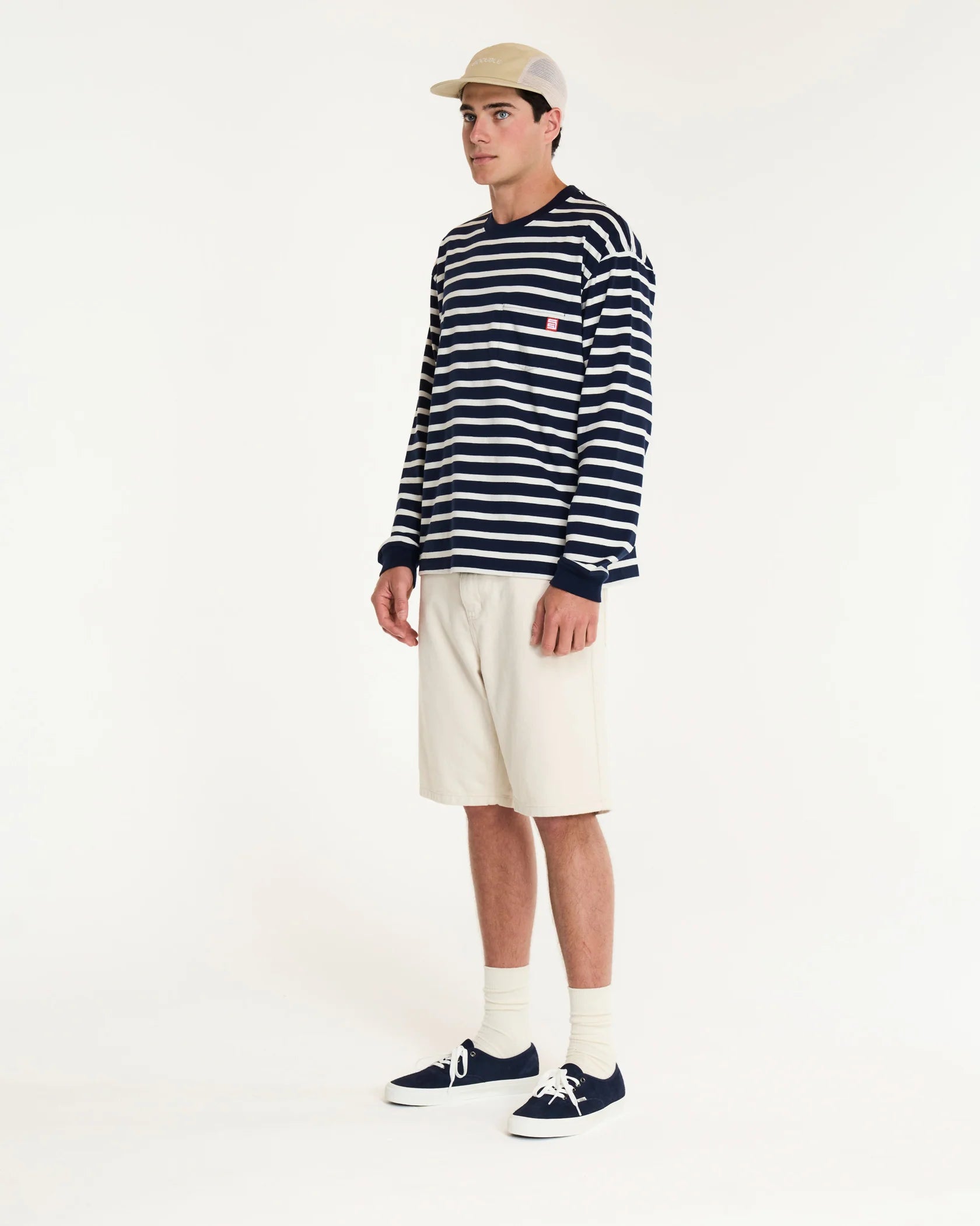 S-Double Stripe L/S Tee - Navy/Cream