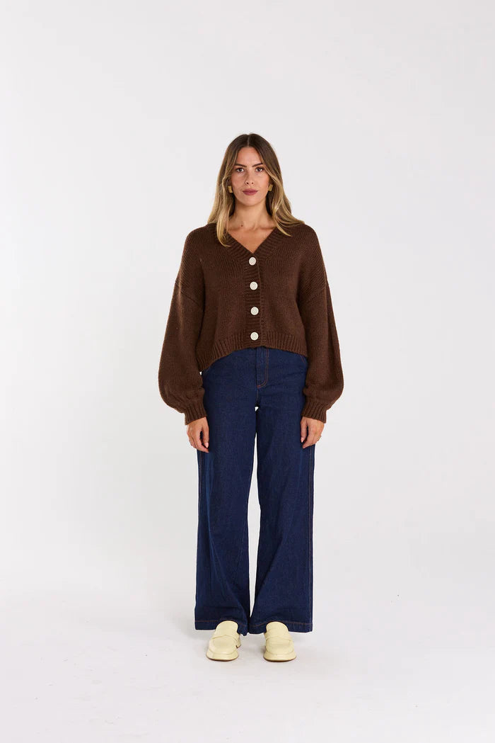 Thing Thing Huddle Cardigan - Chocolate - Stencil
