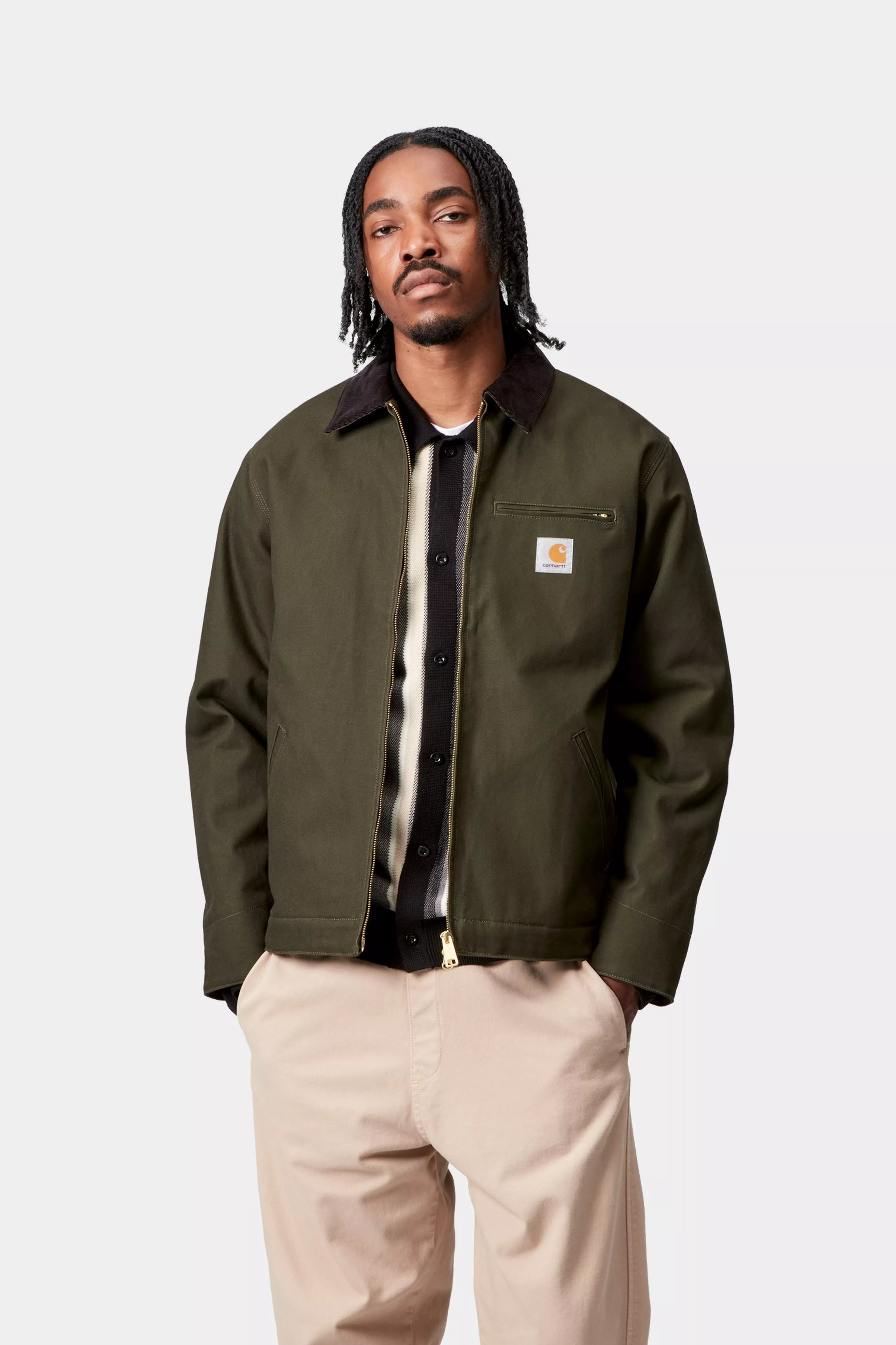 Carhartt Detroit Jacket - Olive / Black Rigid - Blanket Lined - Stencil
