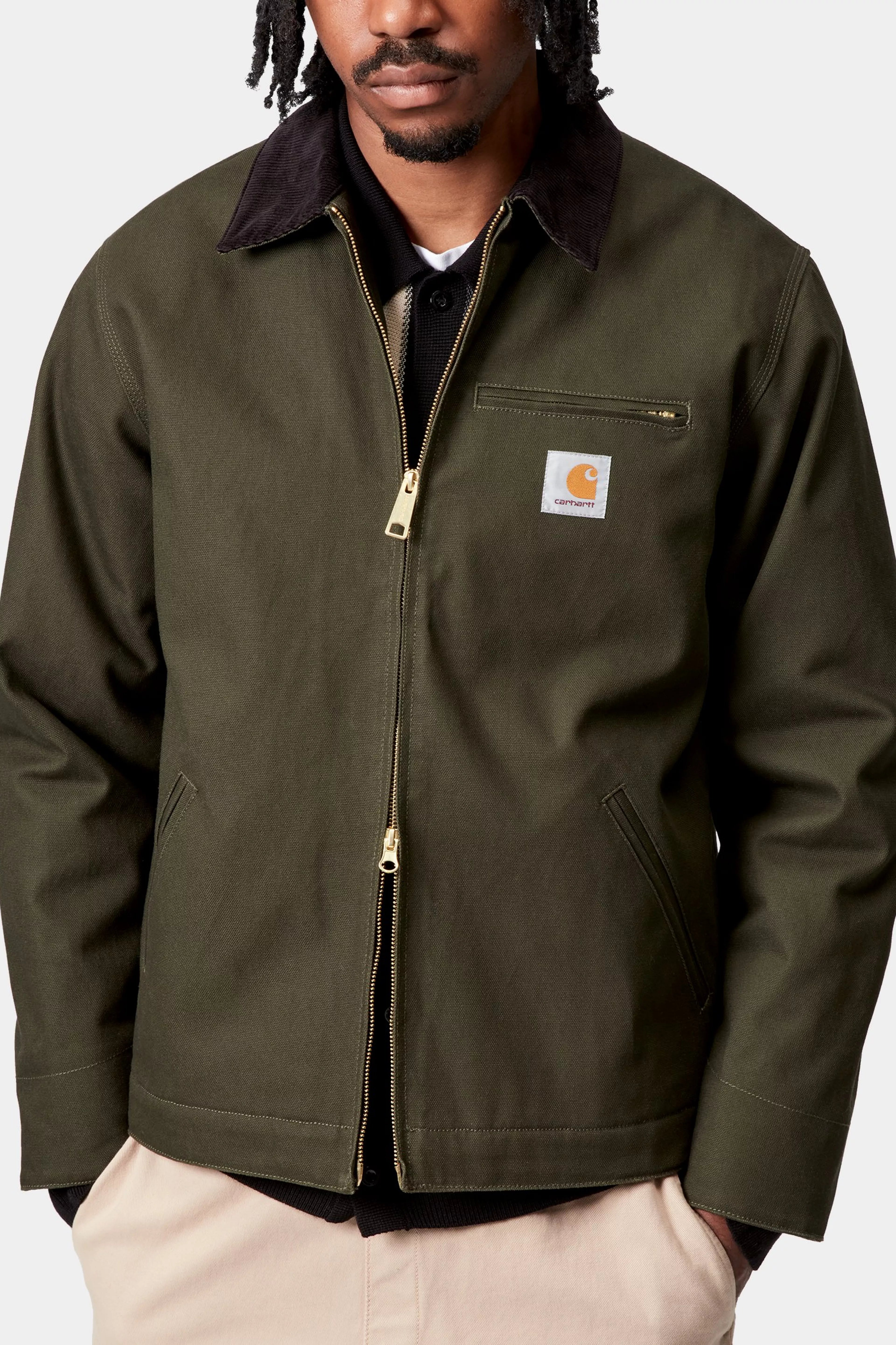 Carhartt Detroit Jacket - Olive / Black Rigid - Blanket Lined - Stencil