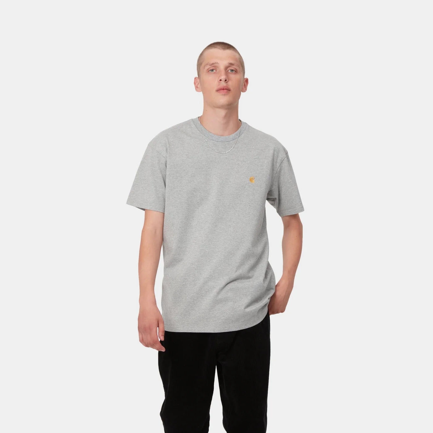 Carhartt S/S Chase T-Shirt - Grey Heather / Gold - Stencil