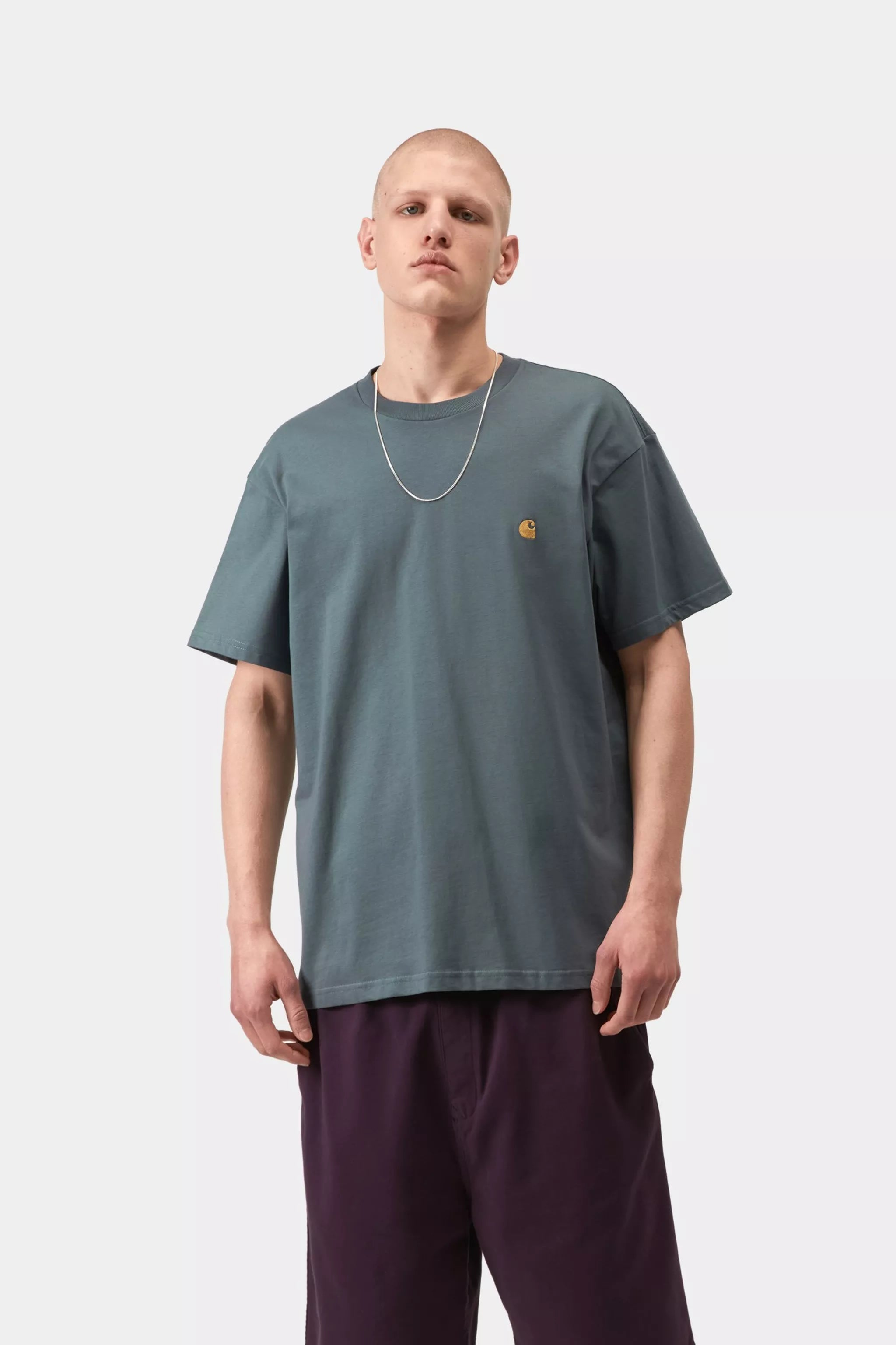Carhartt S/S Chase T-Shirt - Cozy Blue / Gold - Stencil