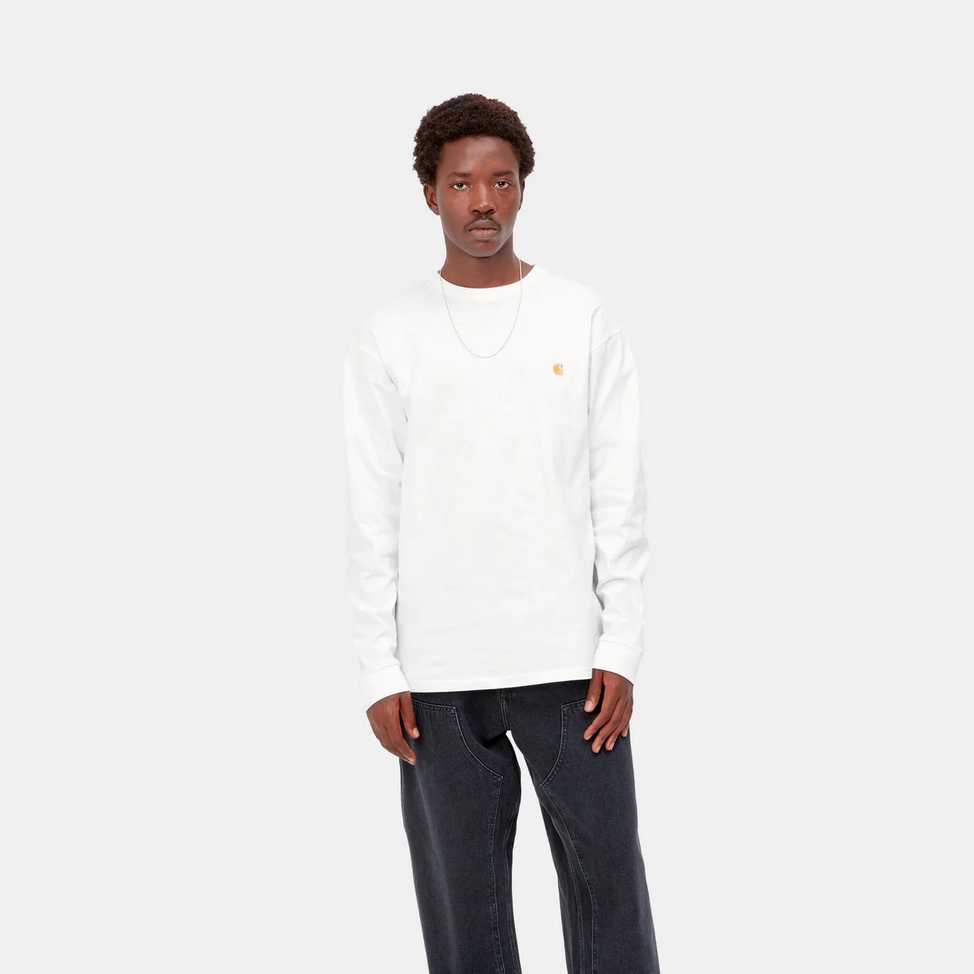 Carhartt L/S Chase T-Shirt - White / Gold - Stencil