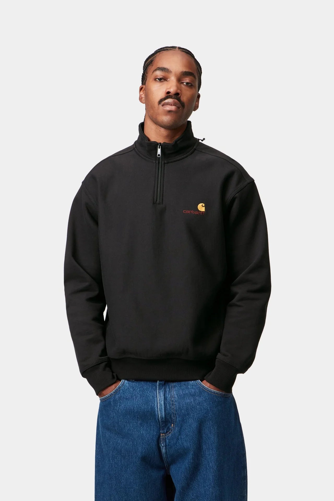 Carhartt Half Zip American Script Sweat - Black - Stencil