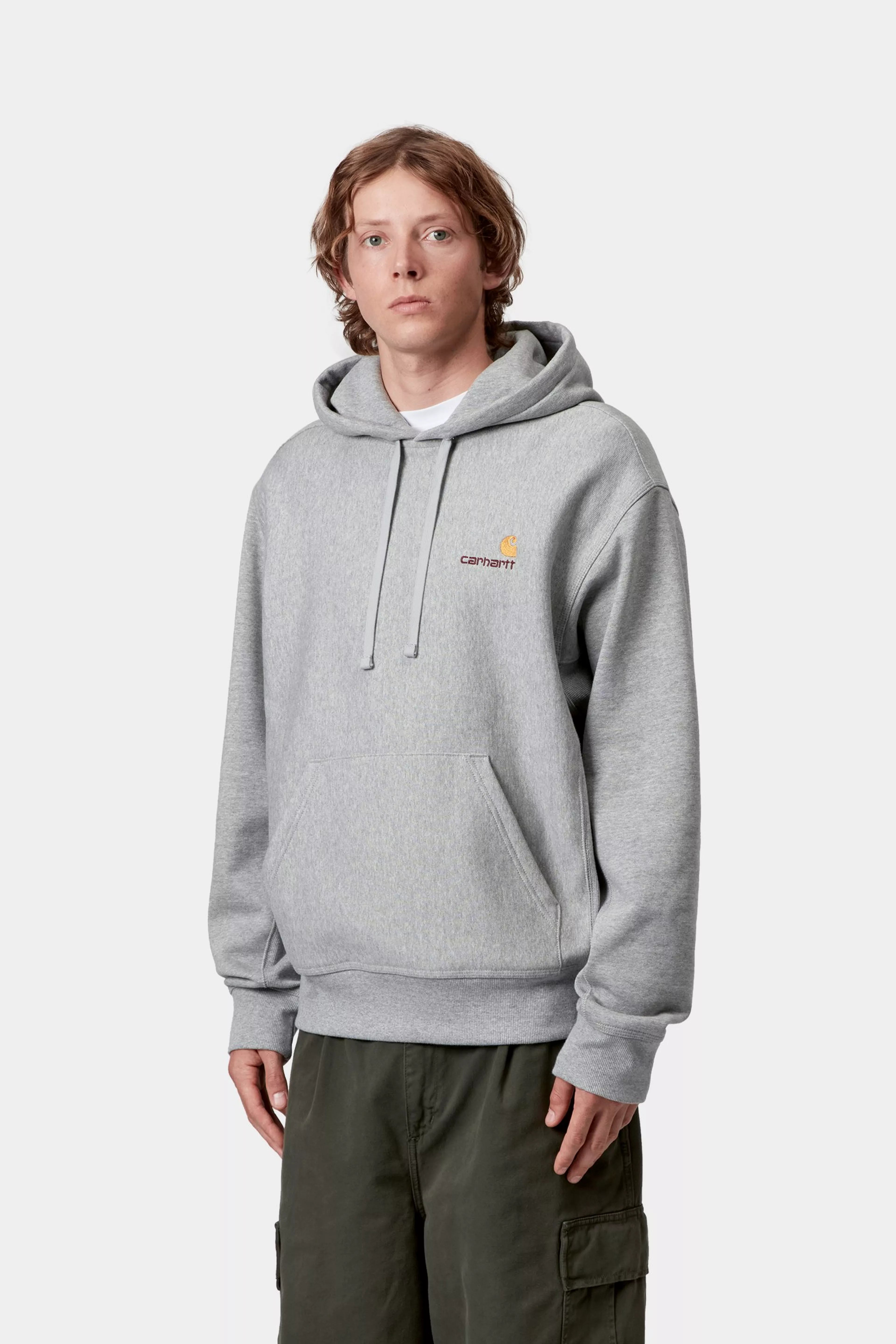 Carhartt Hooded American Script Sweat - Grey Heather - Stencil