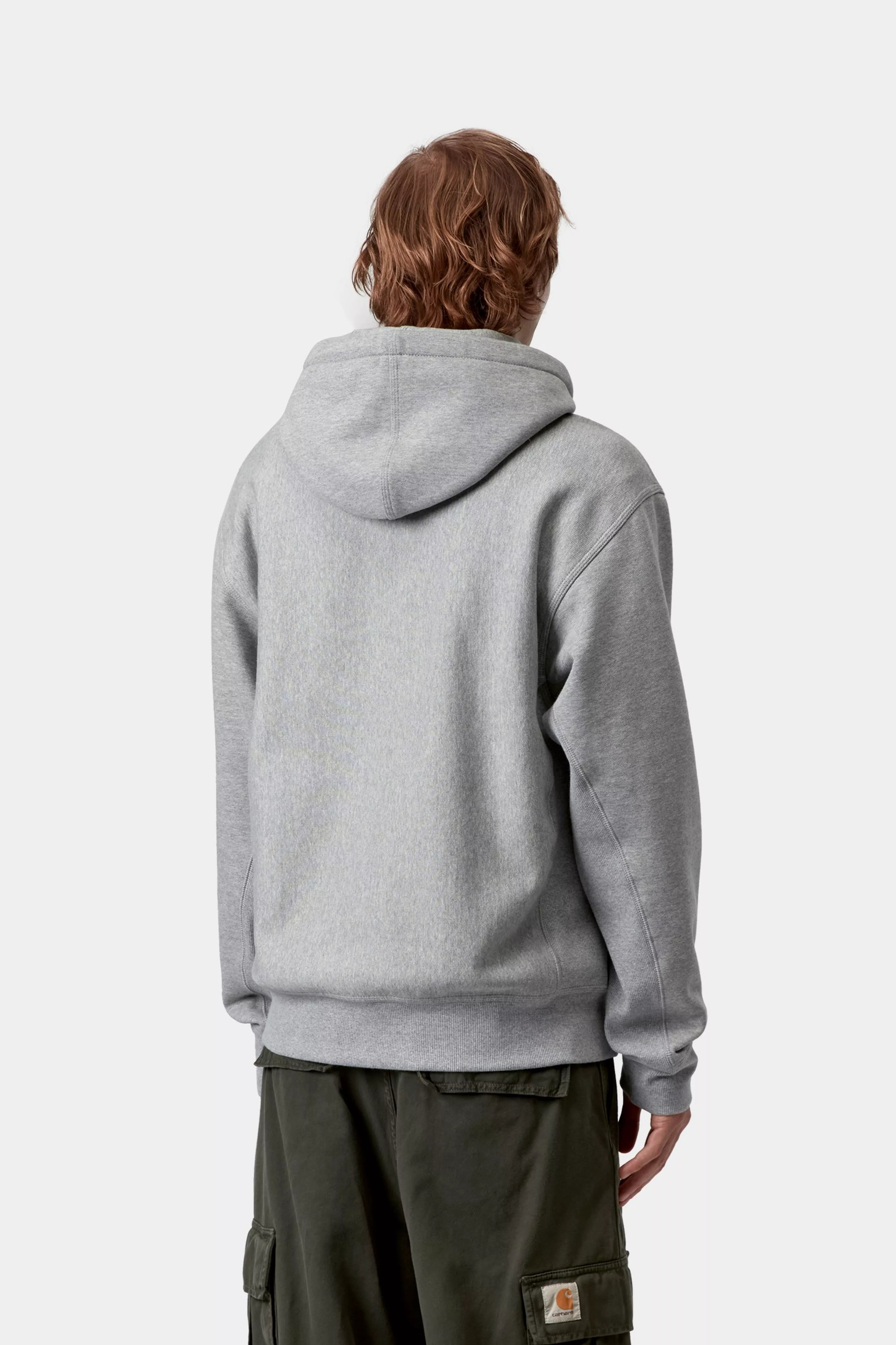 Carhartt Hooded American Script Sweat - Grey Heather - Stencil