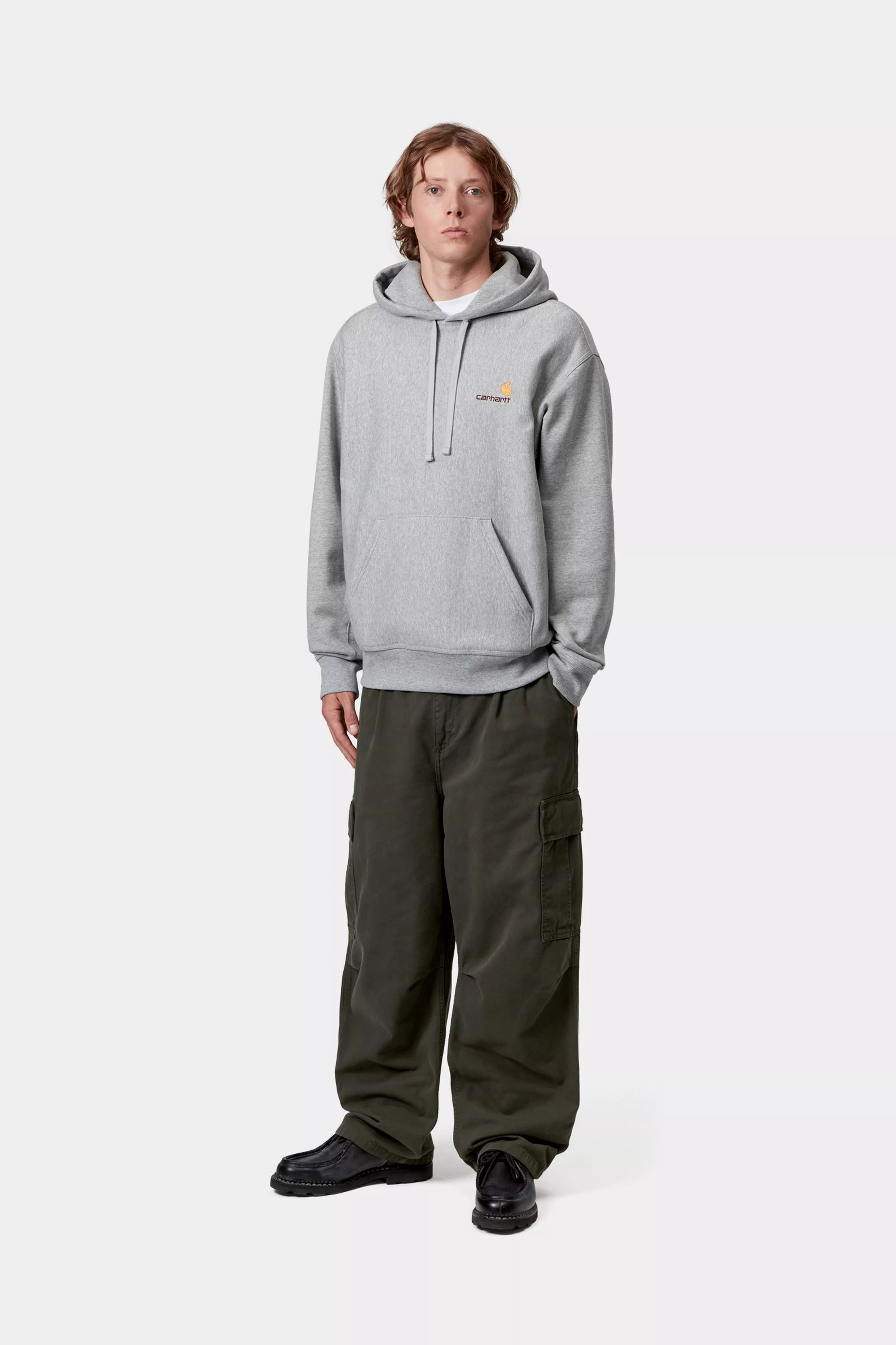 Carhartt Hooded American Script Sweat - Grey Heather - Stencil