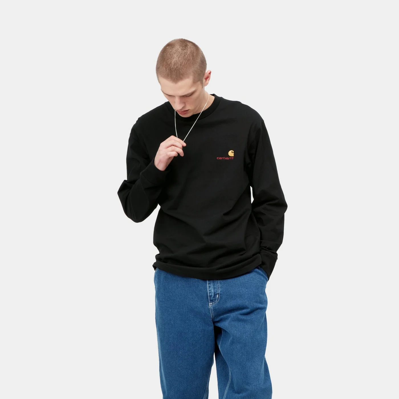 Carhartt L/S American Script T-Shirt - Black - Stencil