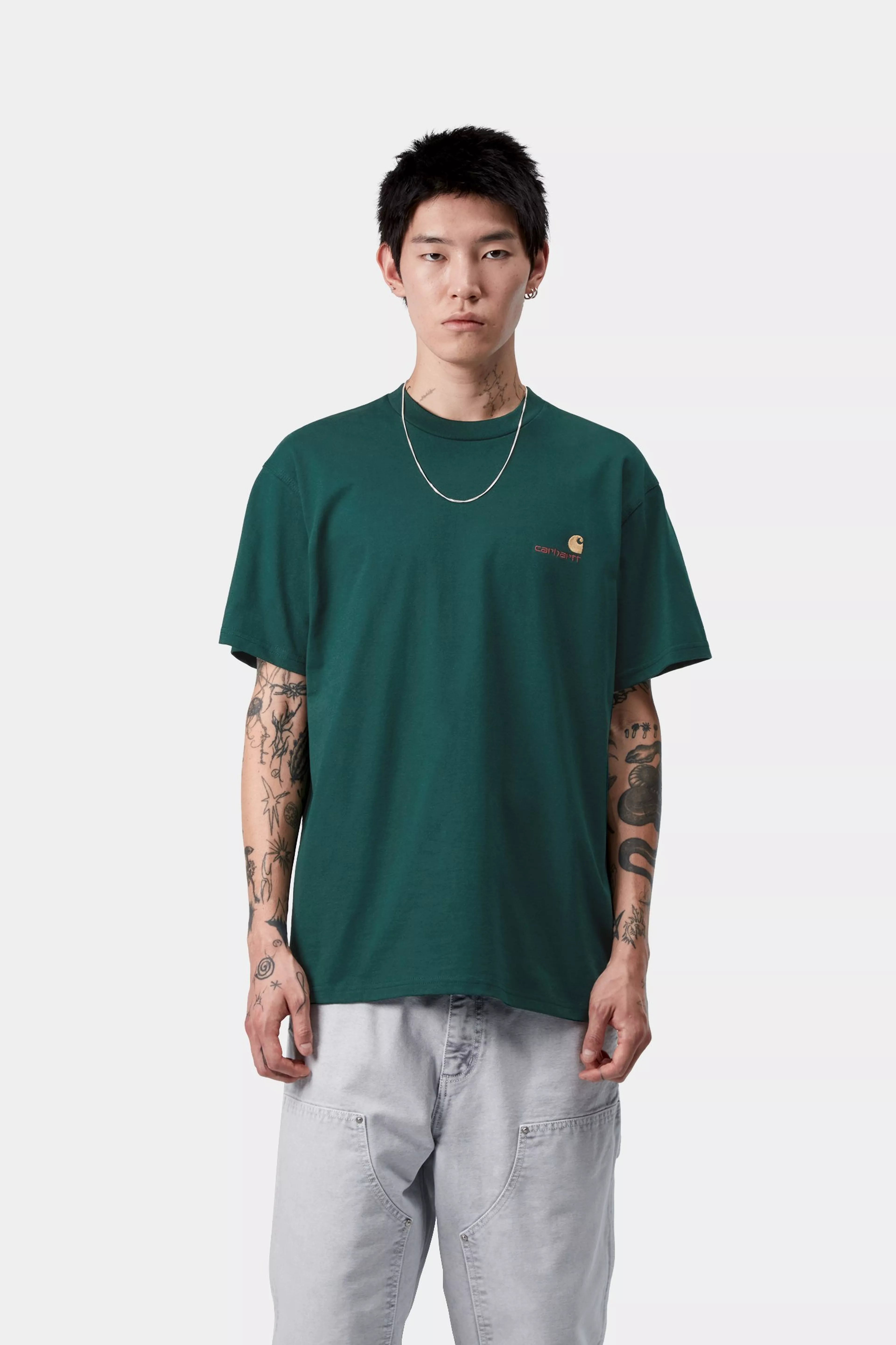 Carhartt S/S American Script T-Shirt - Dark Fir - Stencil