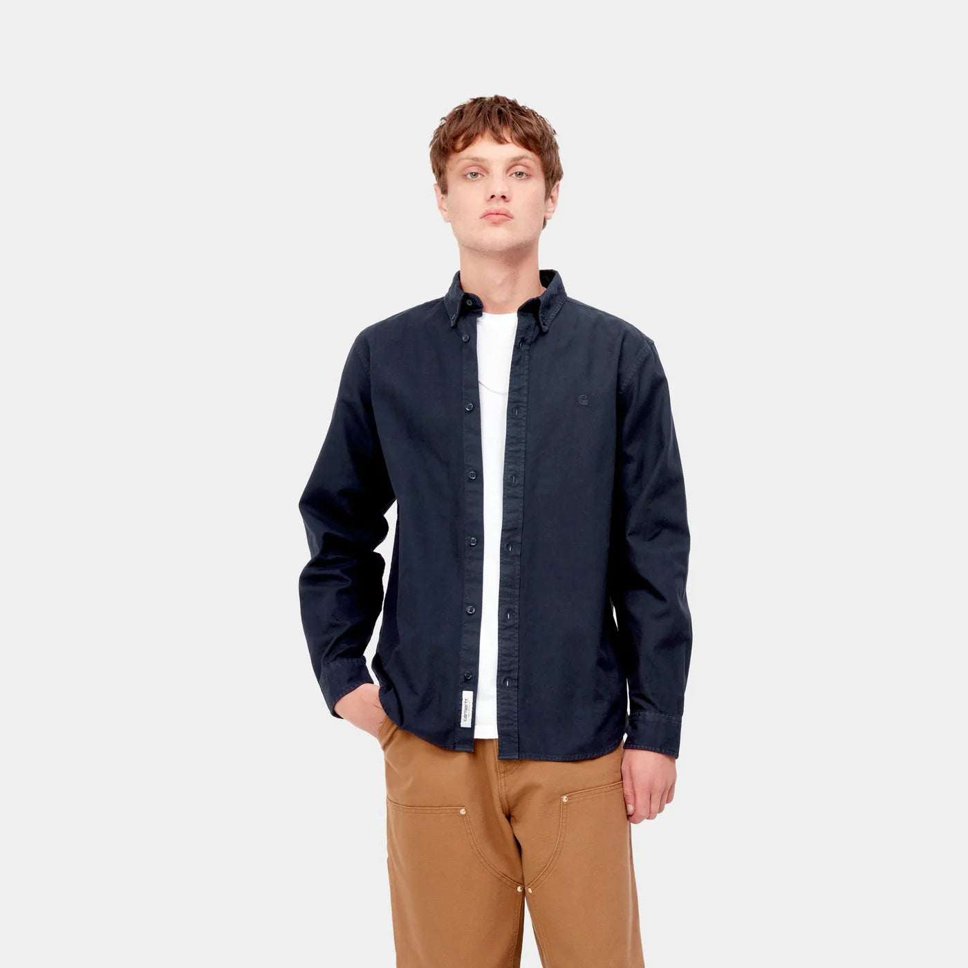 Carhartt L/S Bolton Shirt - Dark Navy Garment Dyed - Stencil