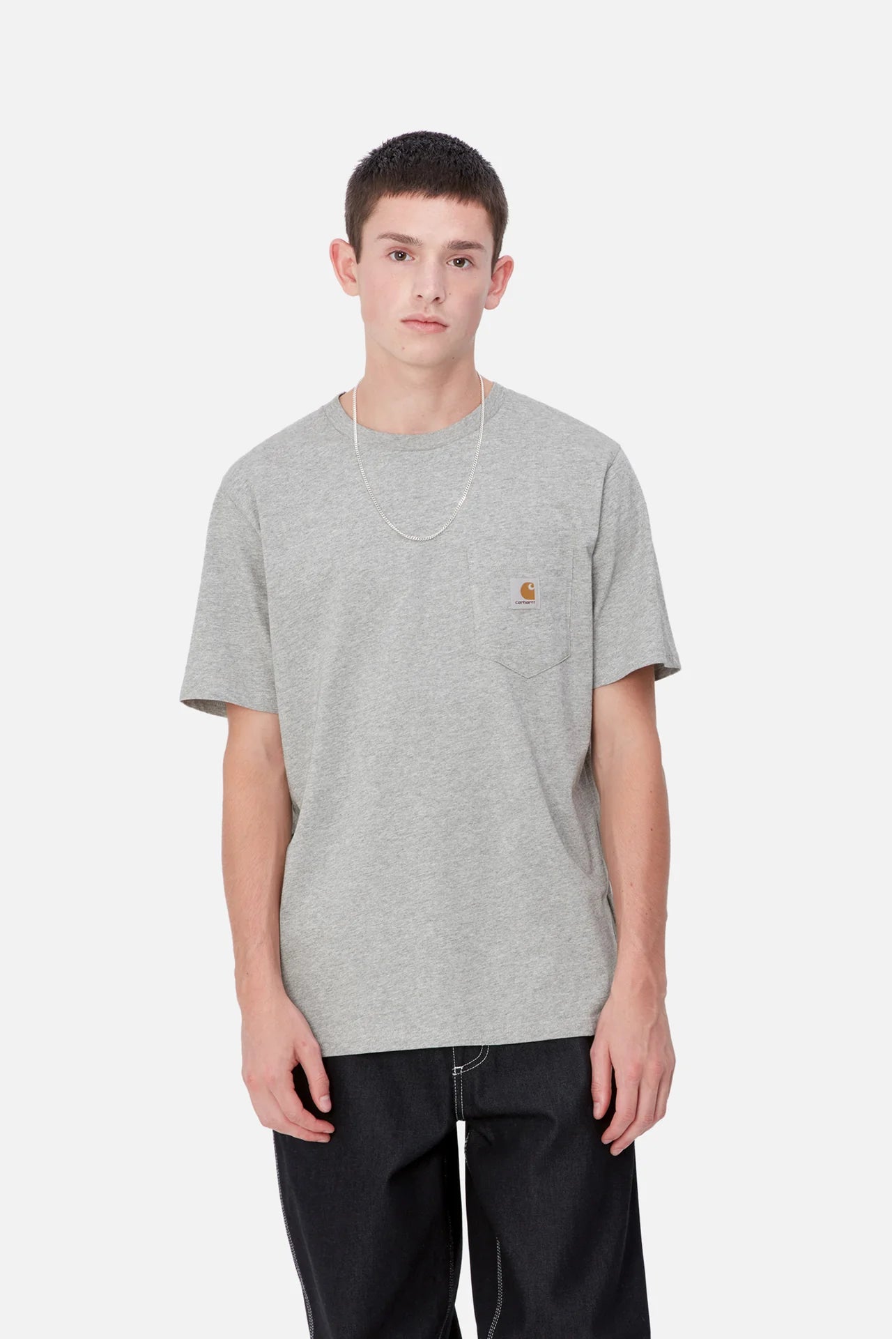 Carhartt S/S Pocket T-Shirt - Grey Heather - Stencil