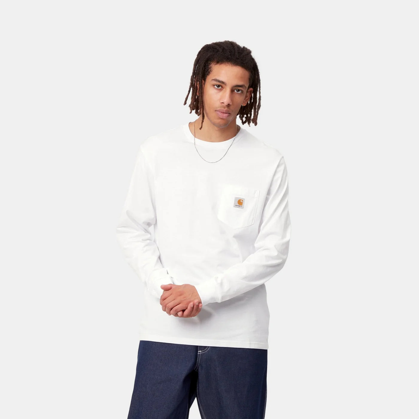 Carhartt L/S Pocket T-Shirt - White - Stencil