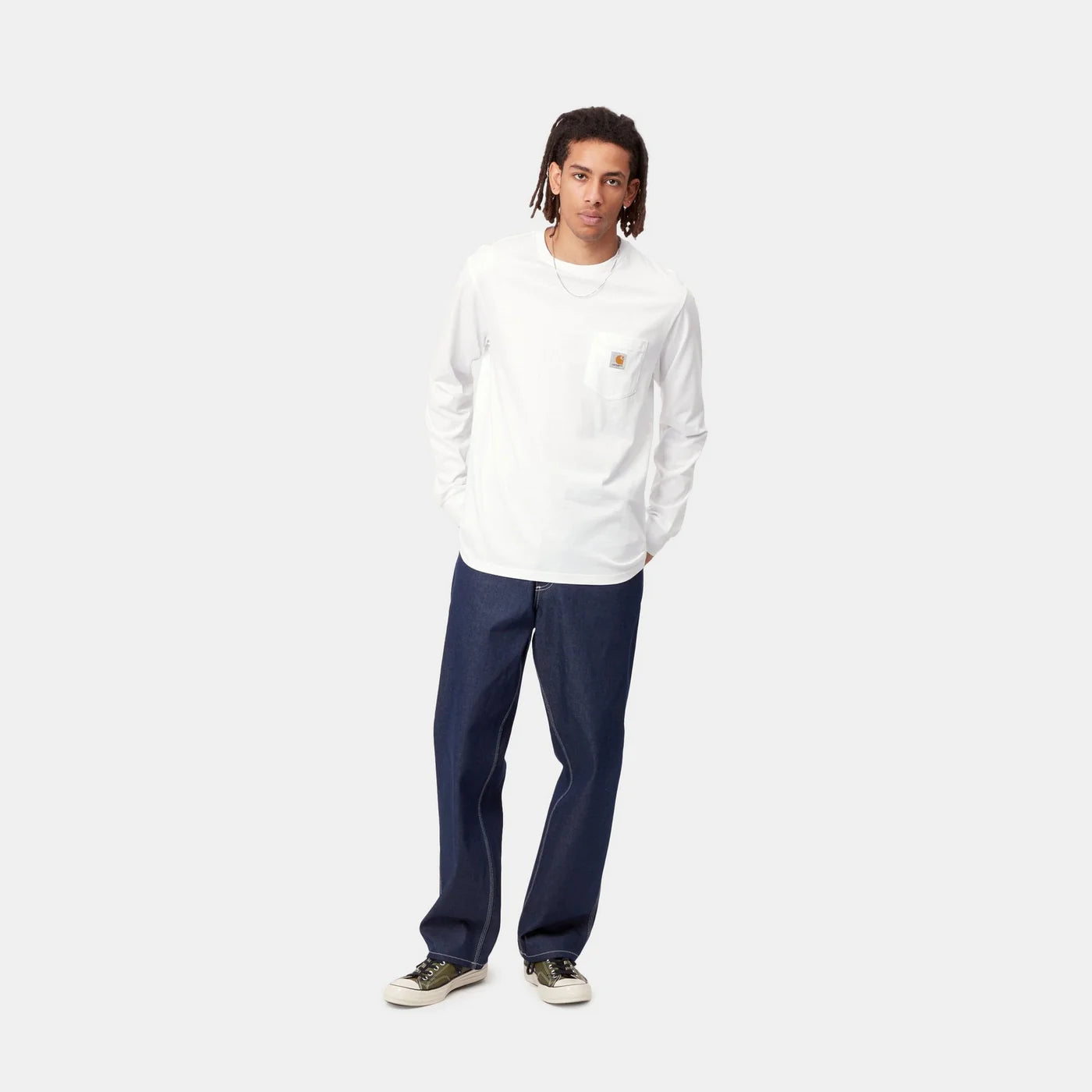 Carhartt L/S Pocket T-Shirt - White - Stencil