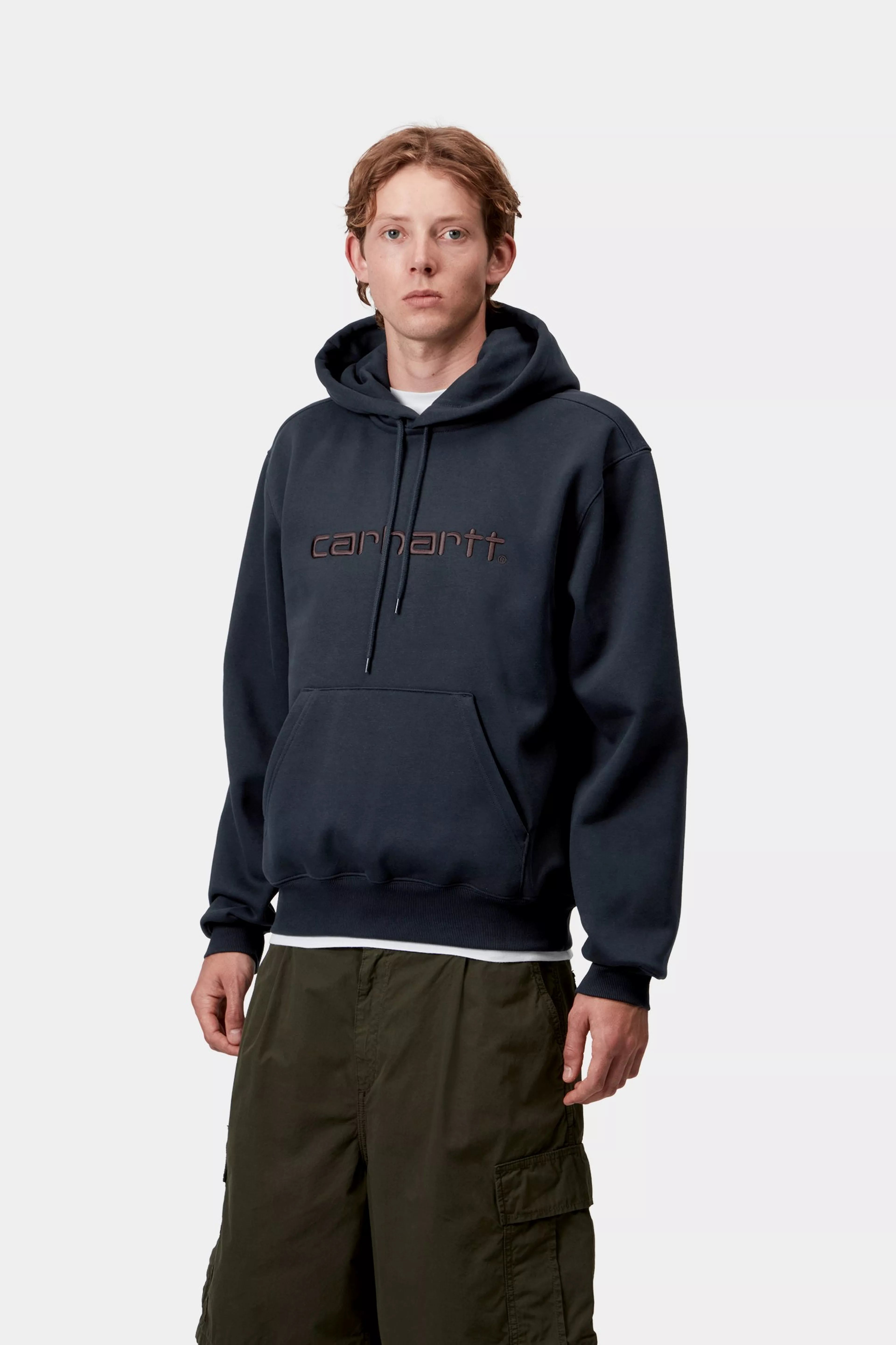 Carhartt Hooded "Carhartt" Sweat - Deep Night / Palisander - Stencil