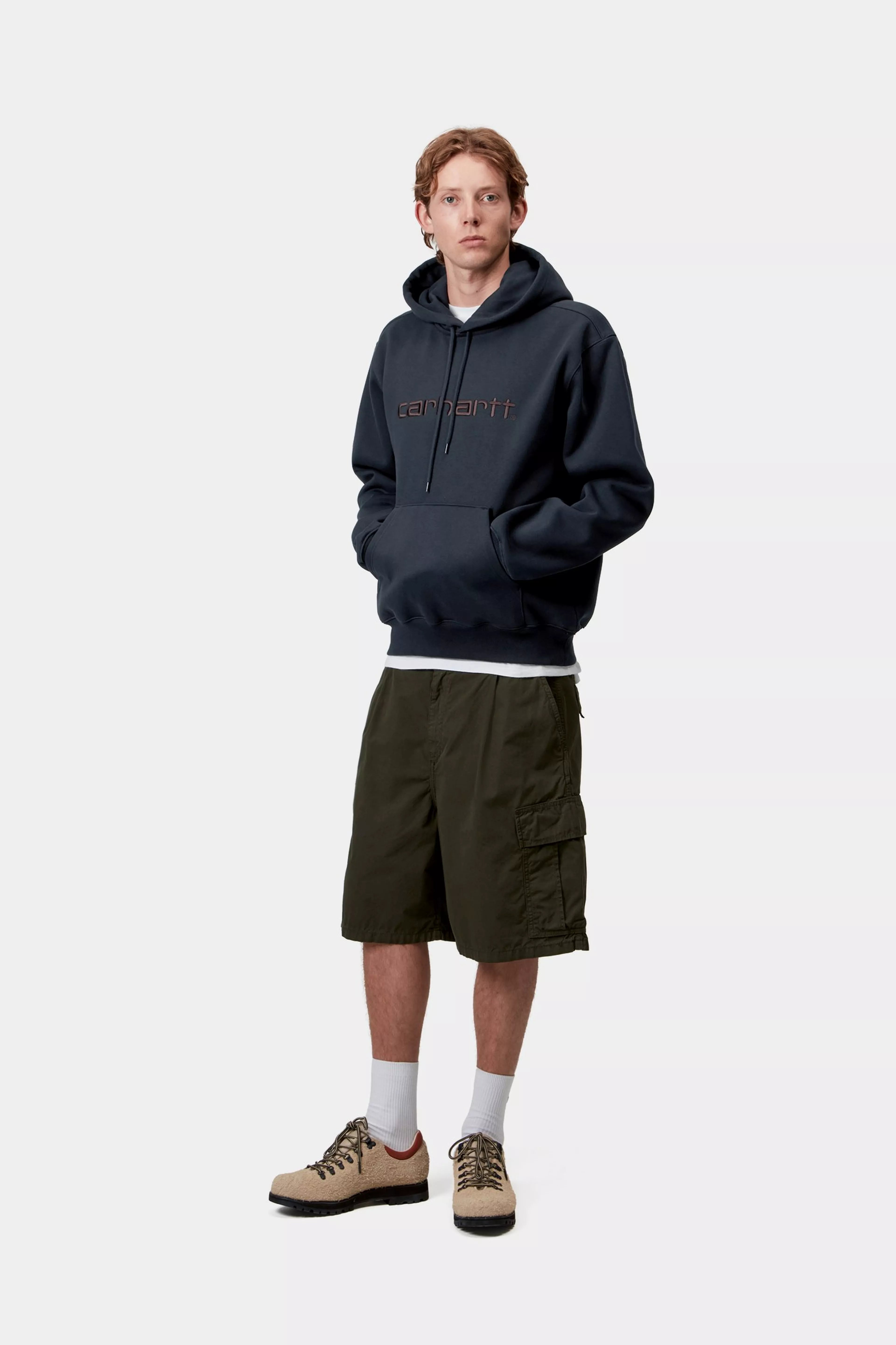 Carhartt Hooded "Carhartt" Sweat - Deep Night / Palisander - Stencil