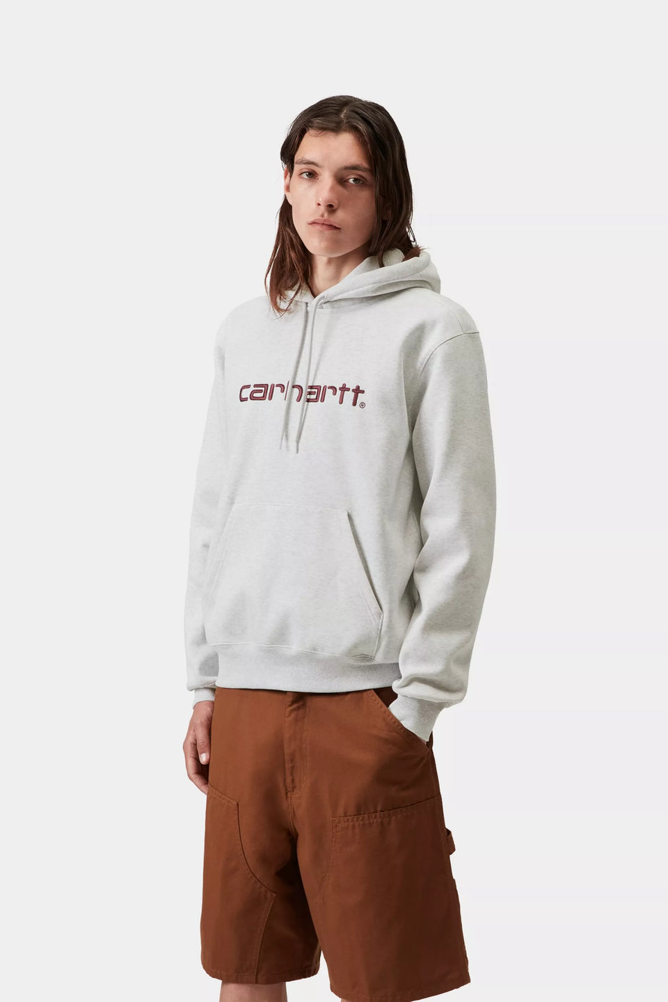 Carhartt Hooded "Carhartt" Sweat - Ash Heather / Cozy Purple