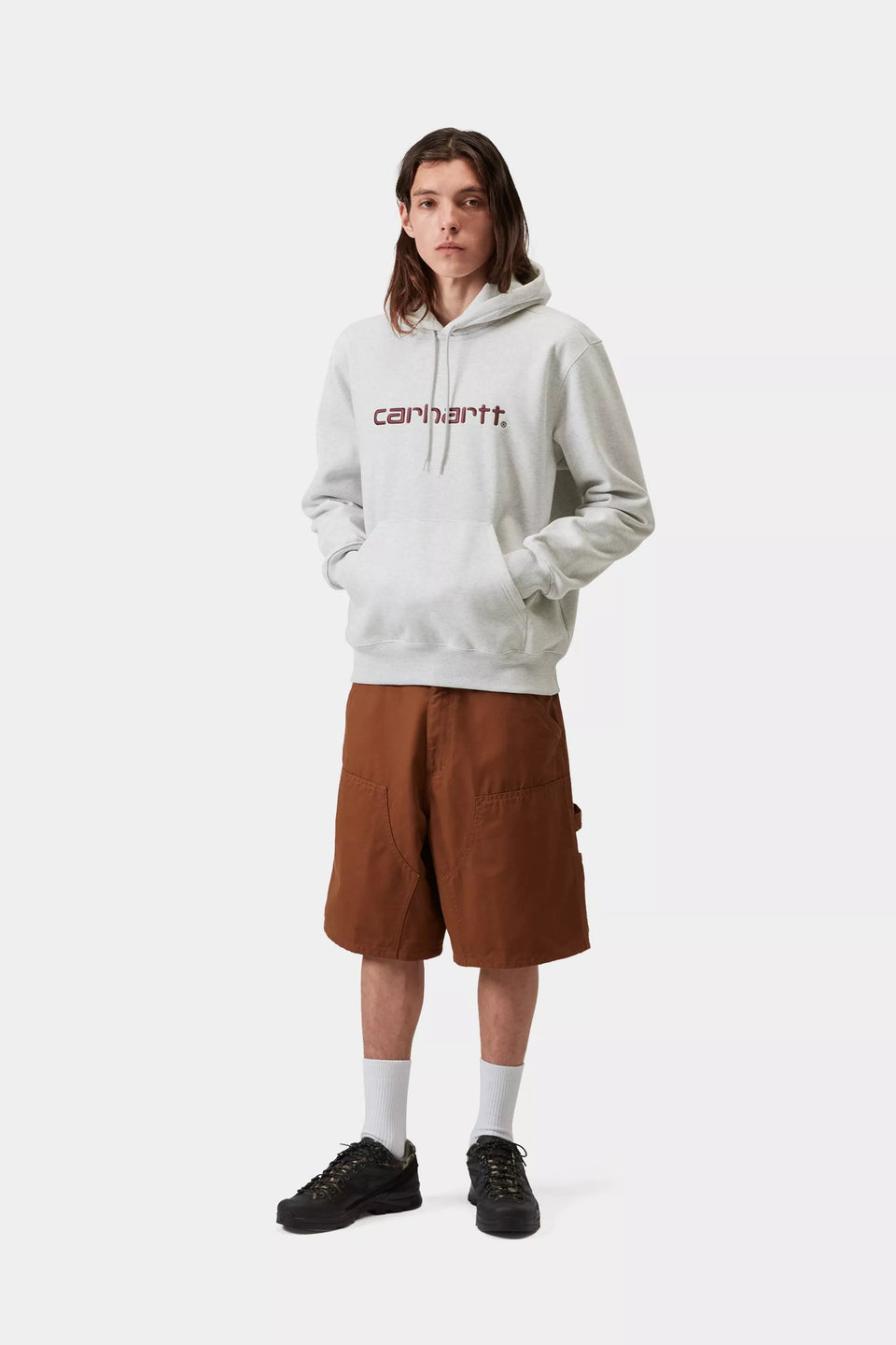 Carhartt Hooded "Carhartt" Sweat - Ash Heather / Cozy Purple