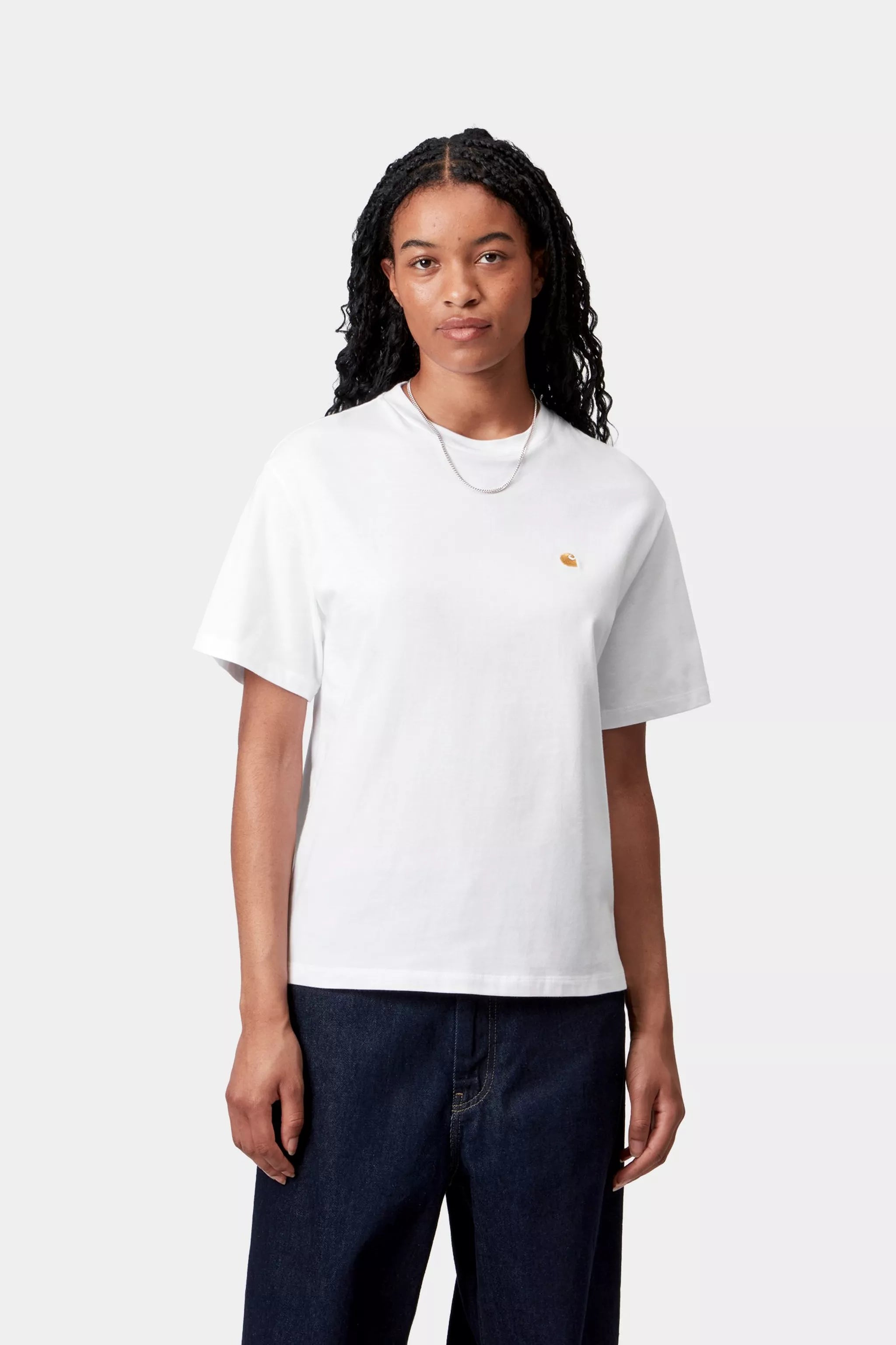 Carhartt Women's S/S Chase T-Shirt - White / Gold - Stencil