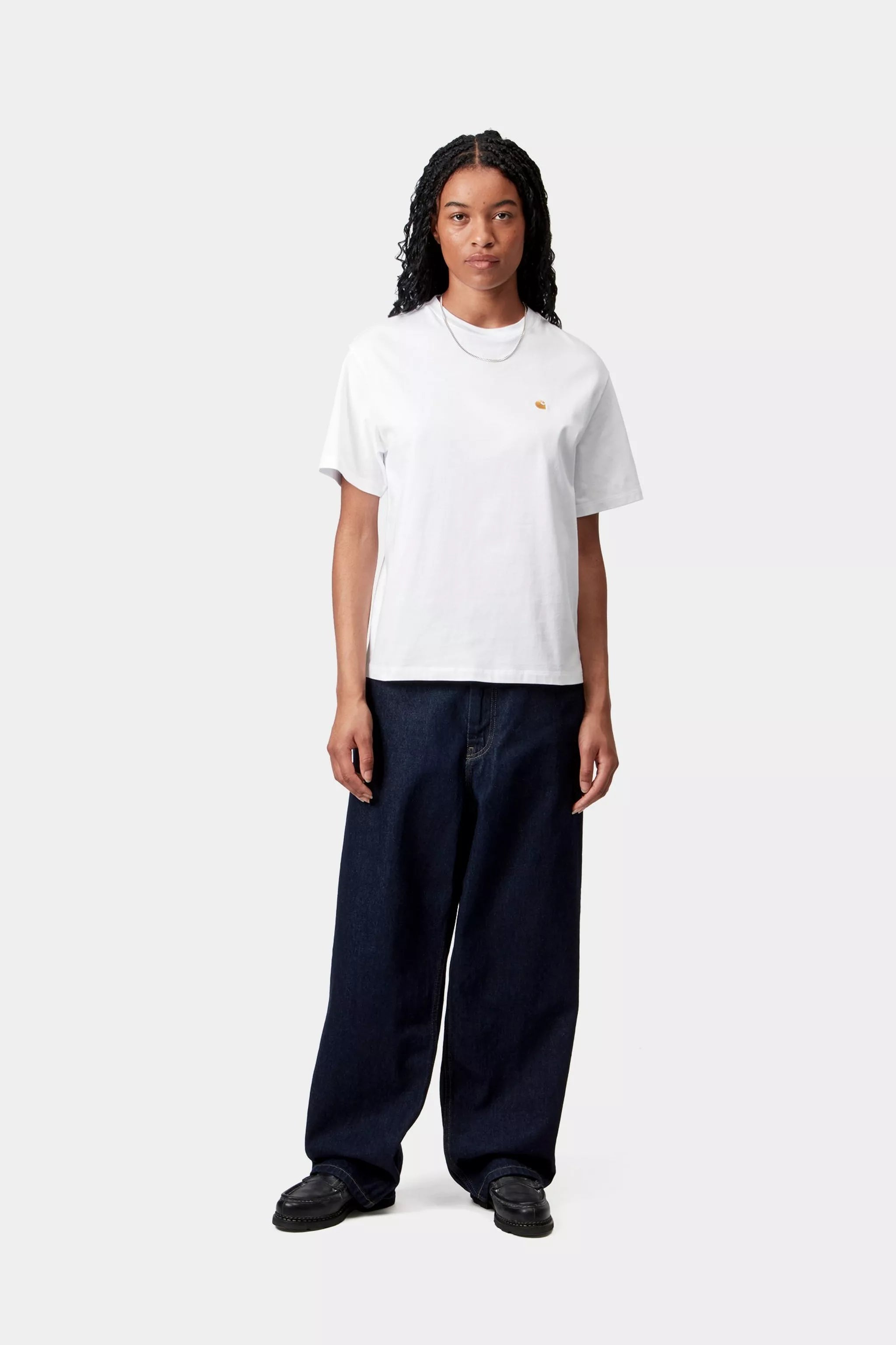 Carhartt Women's S/S Chase T-Shirt - White / Gold - Stencil