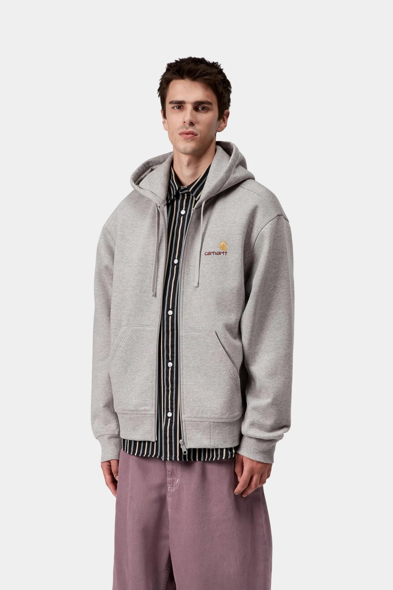 Carhartt Hooded American Script Jacket - Grey Heather - Stencil