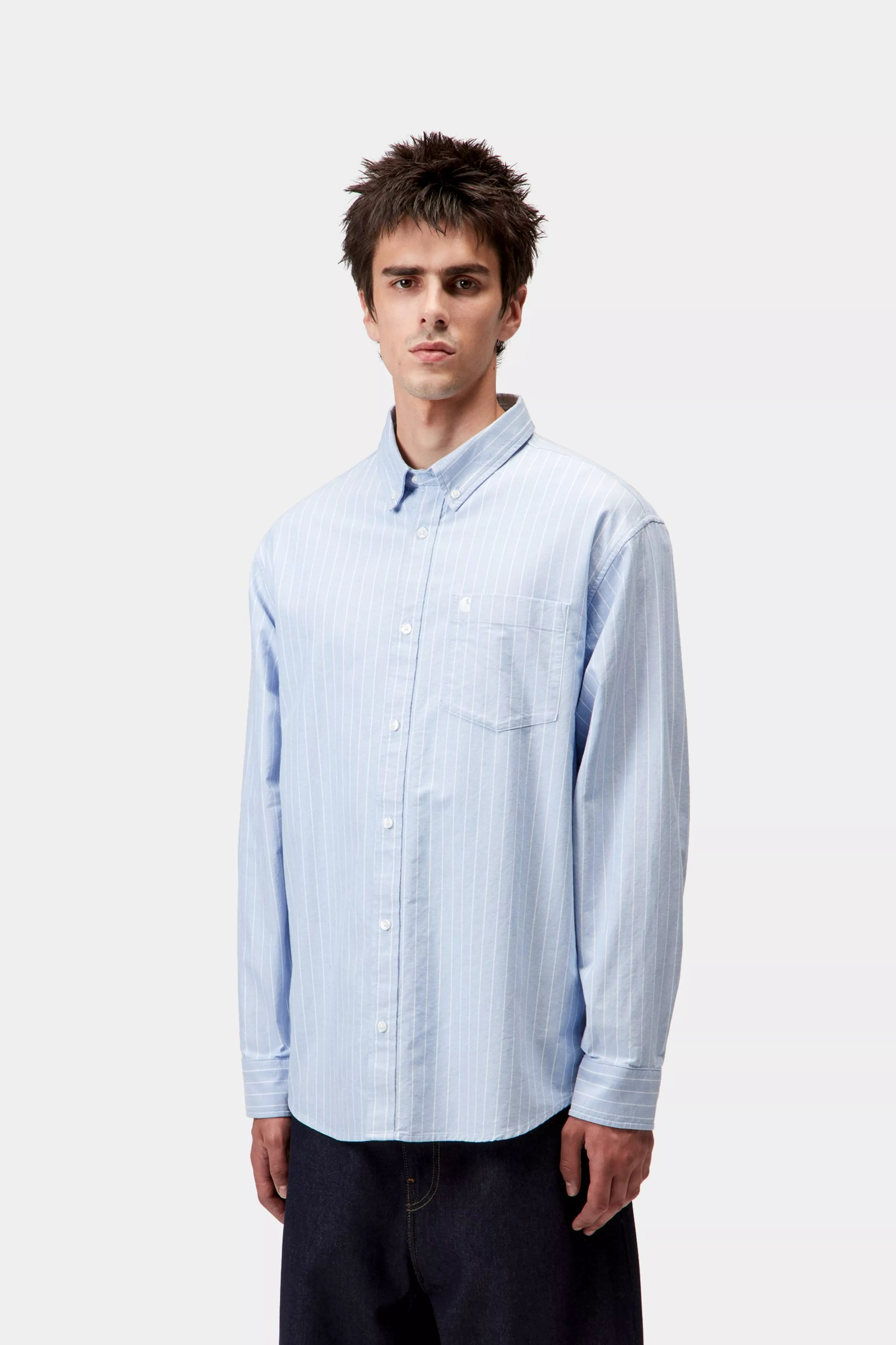 Carhartt L/S Cassel Shirt - Cassel Stripe. - Bleach / White - Stencil