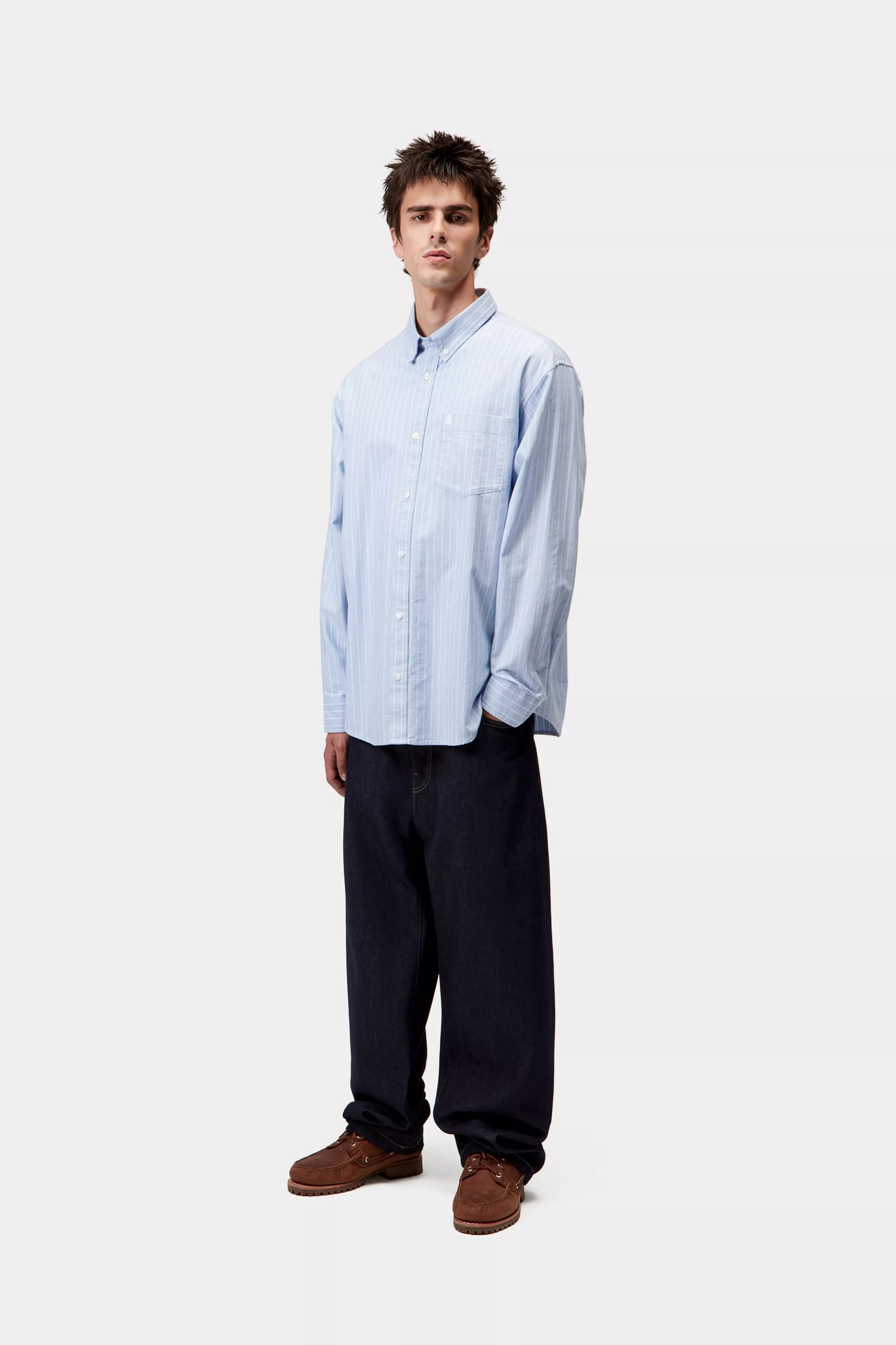 Carhartt L/S Cassel Shirt - Cassel Stripe. - Bleach / White - Stencil