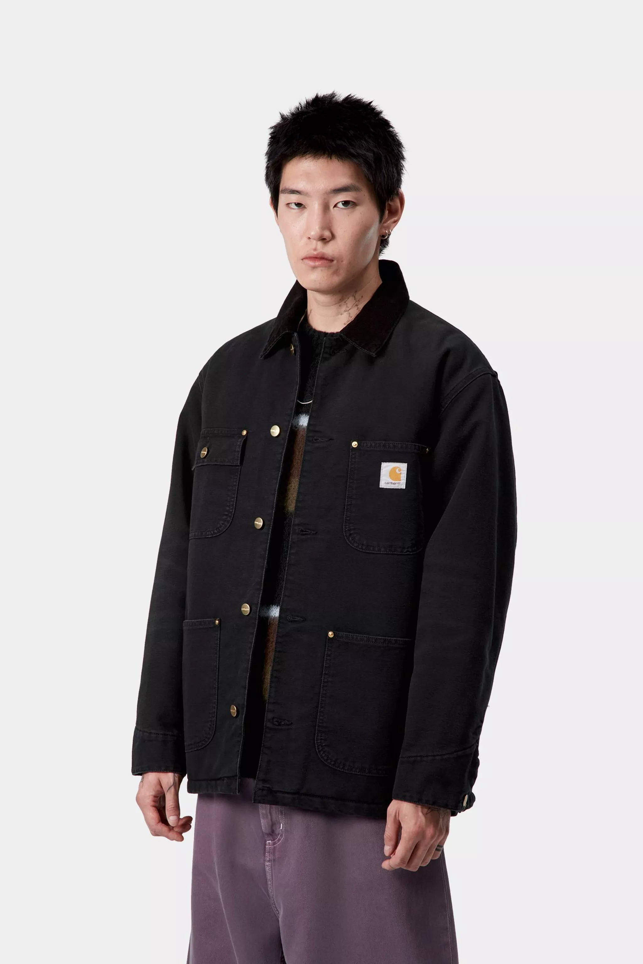 Carhartt OG Chore Coat - Black / Black Stone Canvas - Quilted Liner - Stencil
