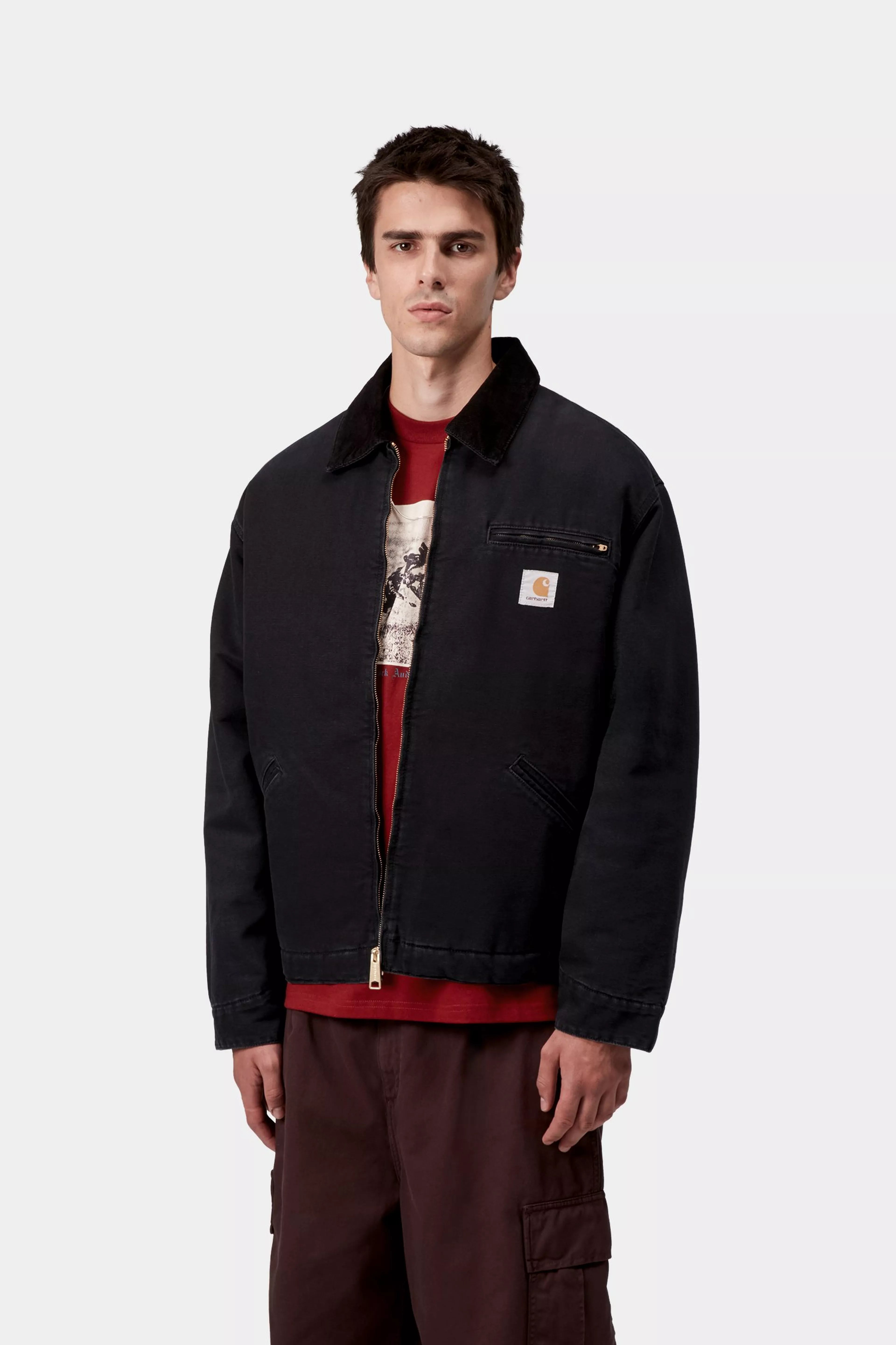 Carhartt OG Detroit Jacket - Black / Black Stone Canvas - Quilted Liner - Stencil
