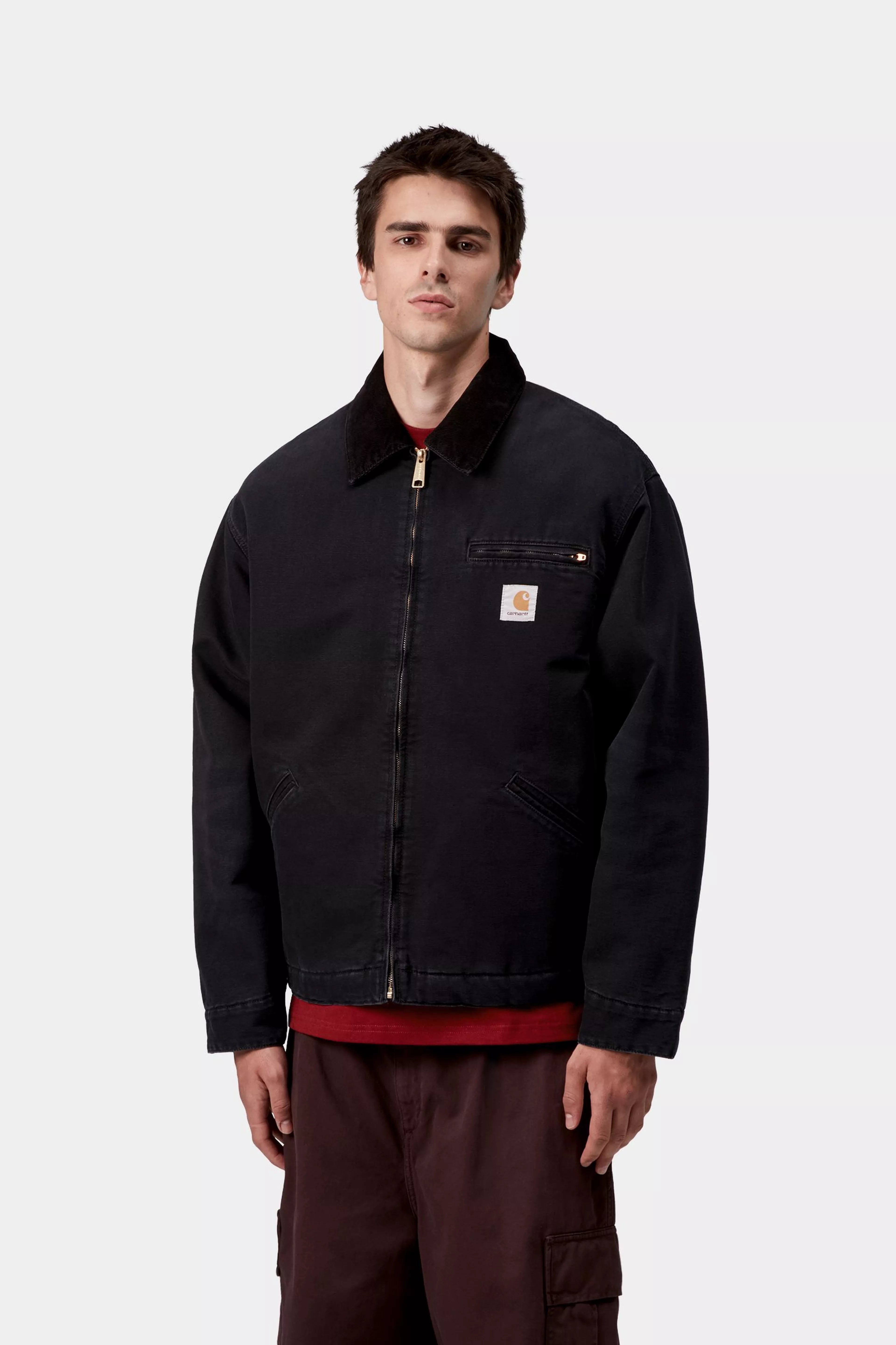 Carhartt OG Detroit Jacket - Black / Black Stone Canvas - Quilted Liner - Stencil