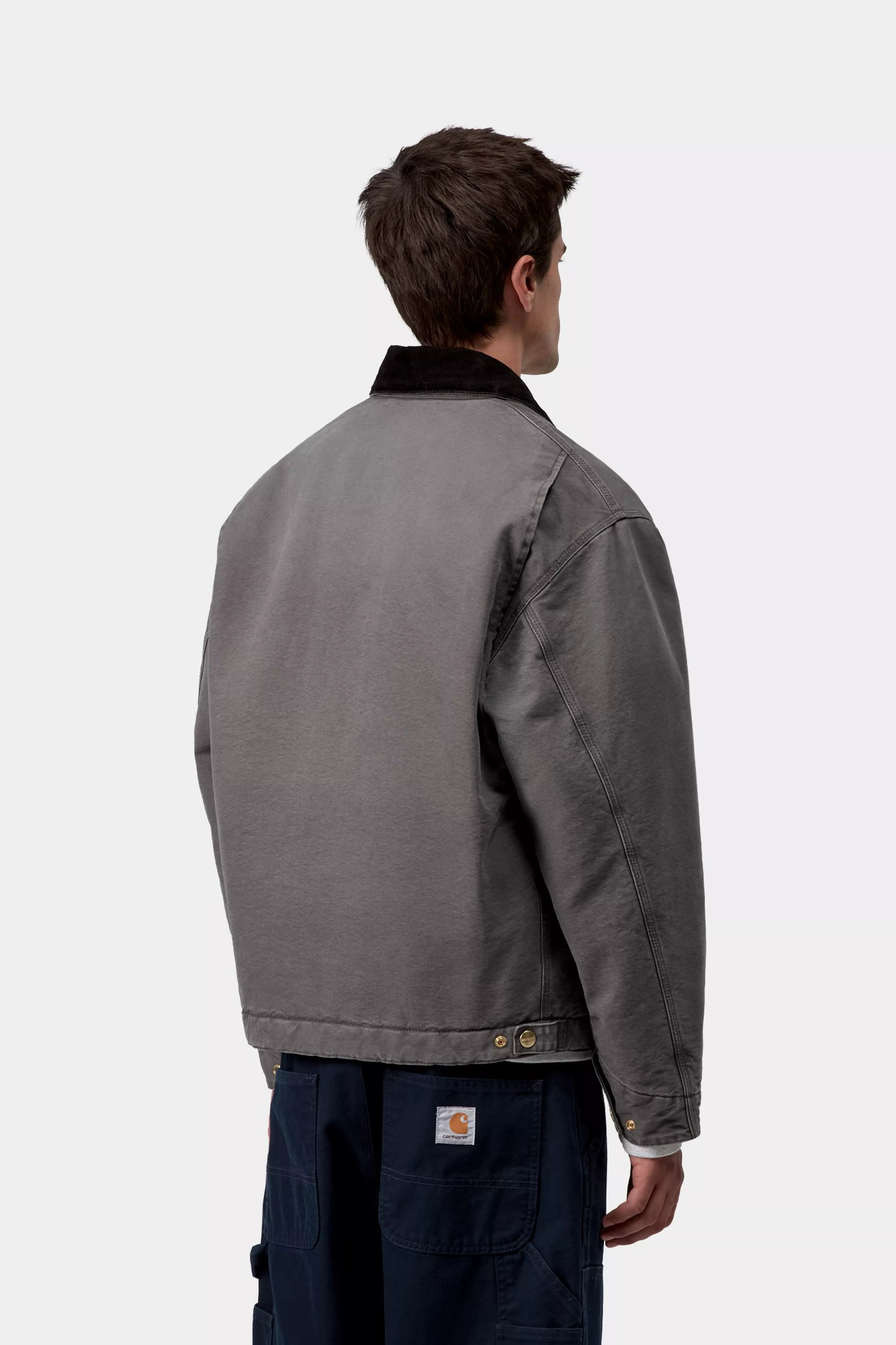 Carhartt OG Detroit Jacket - Graphite / Black Stone Canvas - Quilted Liner - Stencil