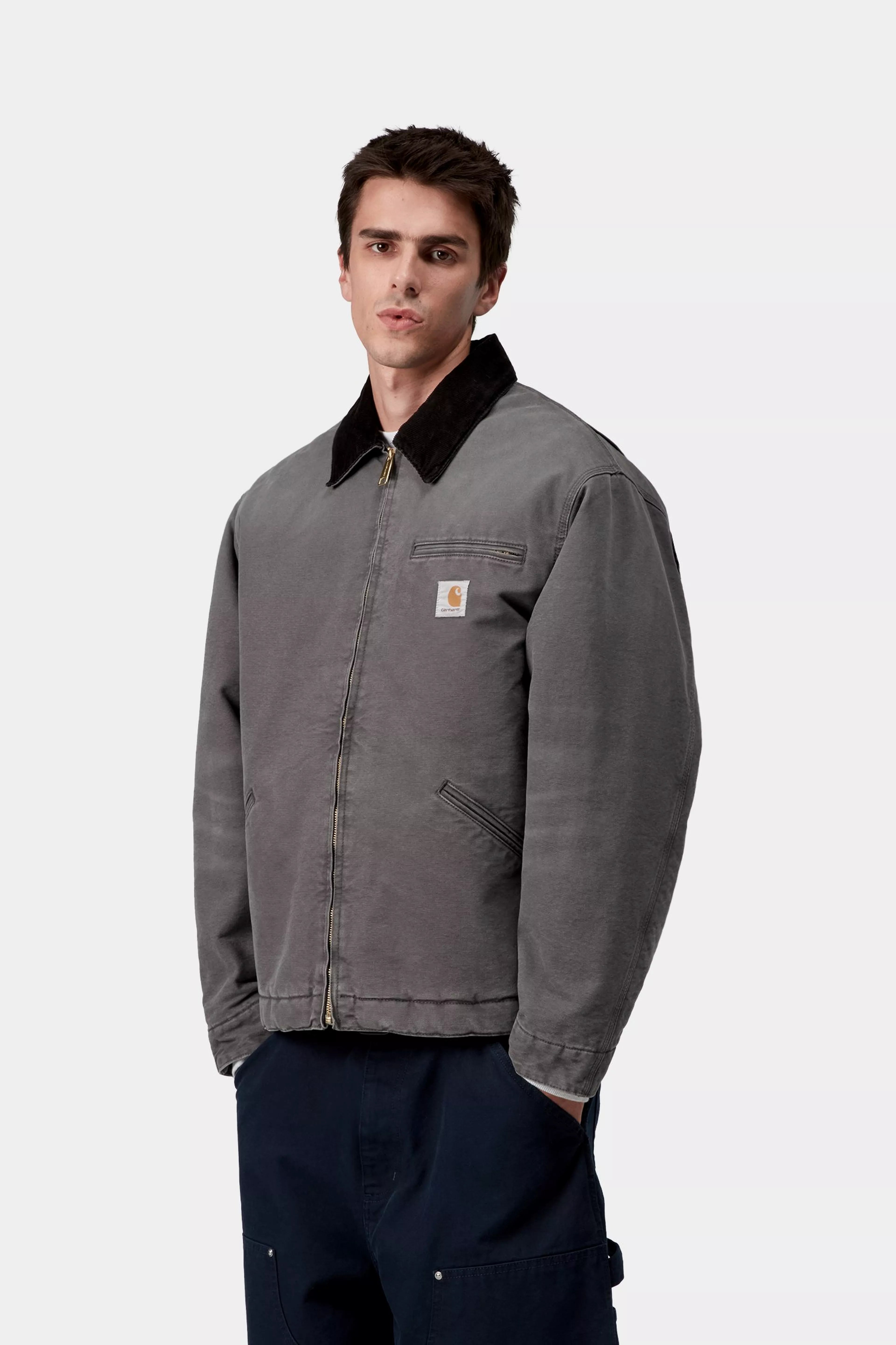 Carhartt OG Detroit Jacket - Graphite / Black Stone Canvas - Quilted Liner - Stencil