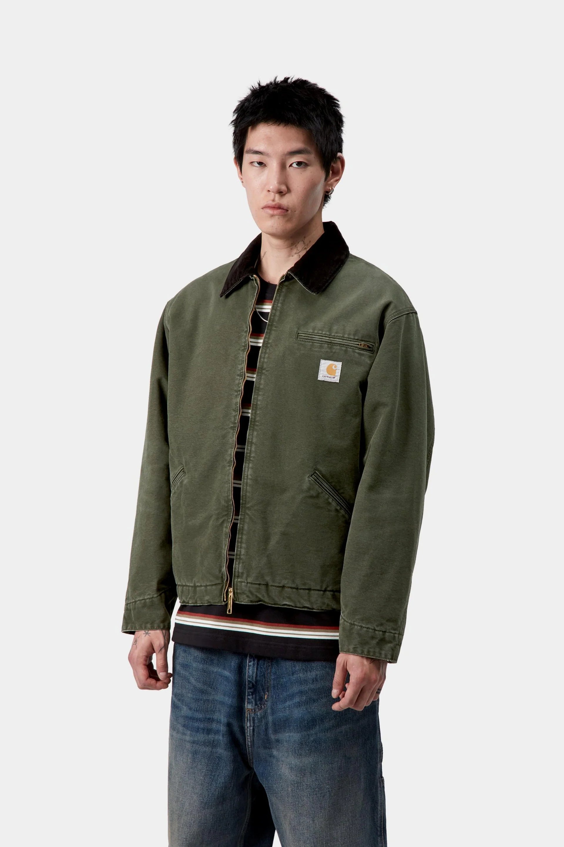 Carhartt OG Detroit Jacket - Olive / Black Stone Canvas - Quilted Liner - Stencil