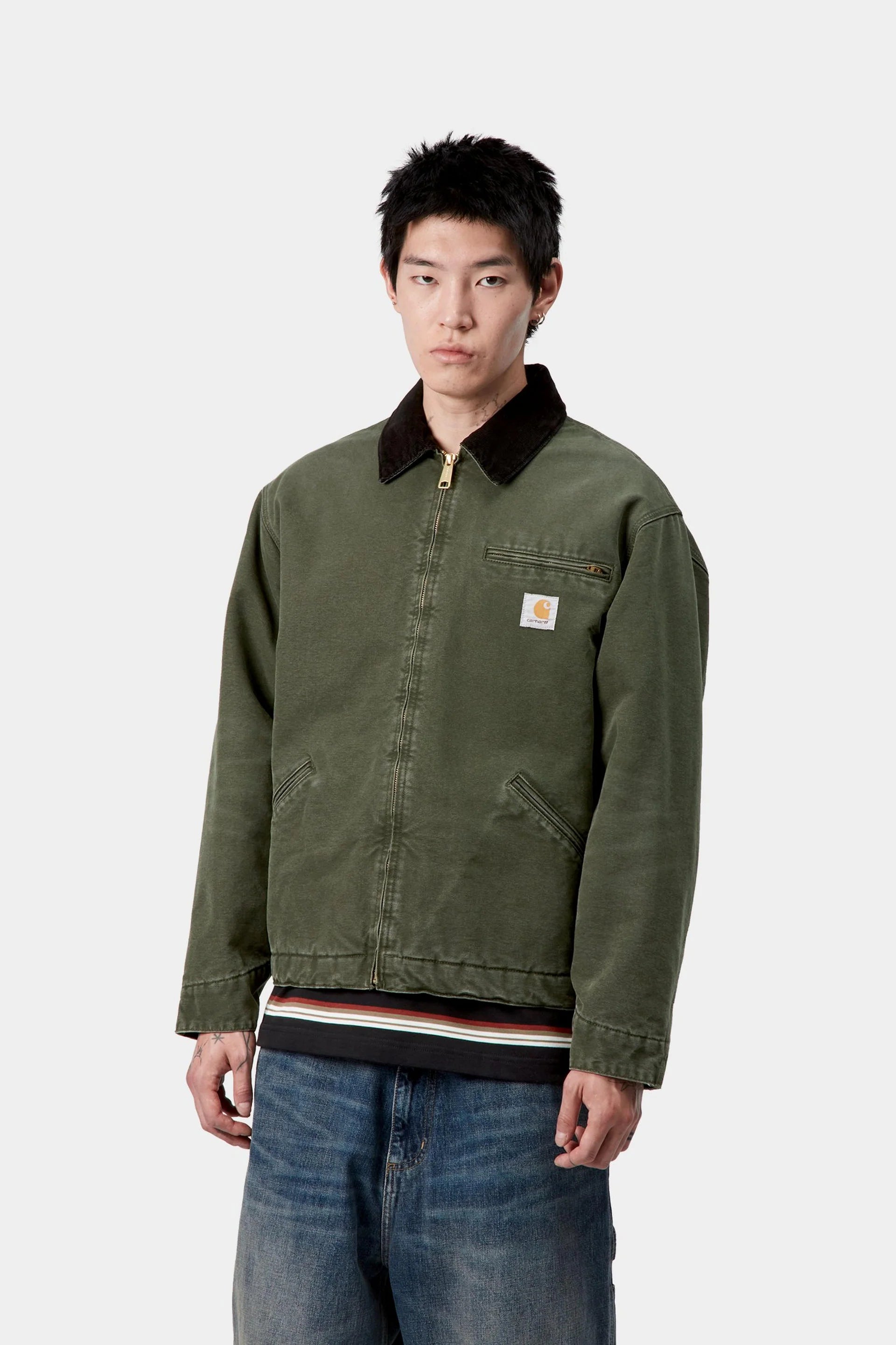 Carhartt OG Detroit Jacket - Olive / Black Stone Canvas - Quilted Liner - Stencil