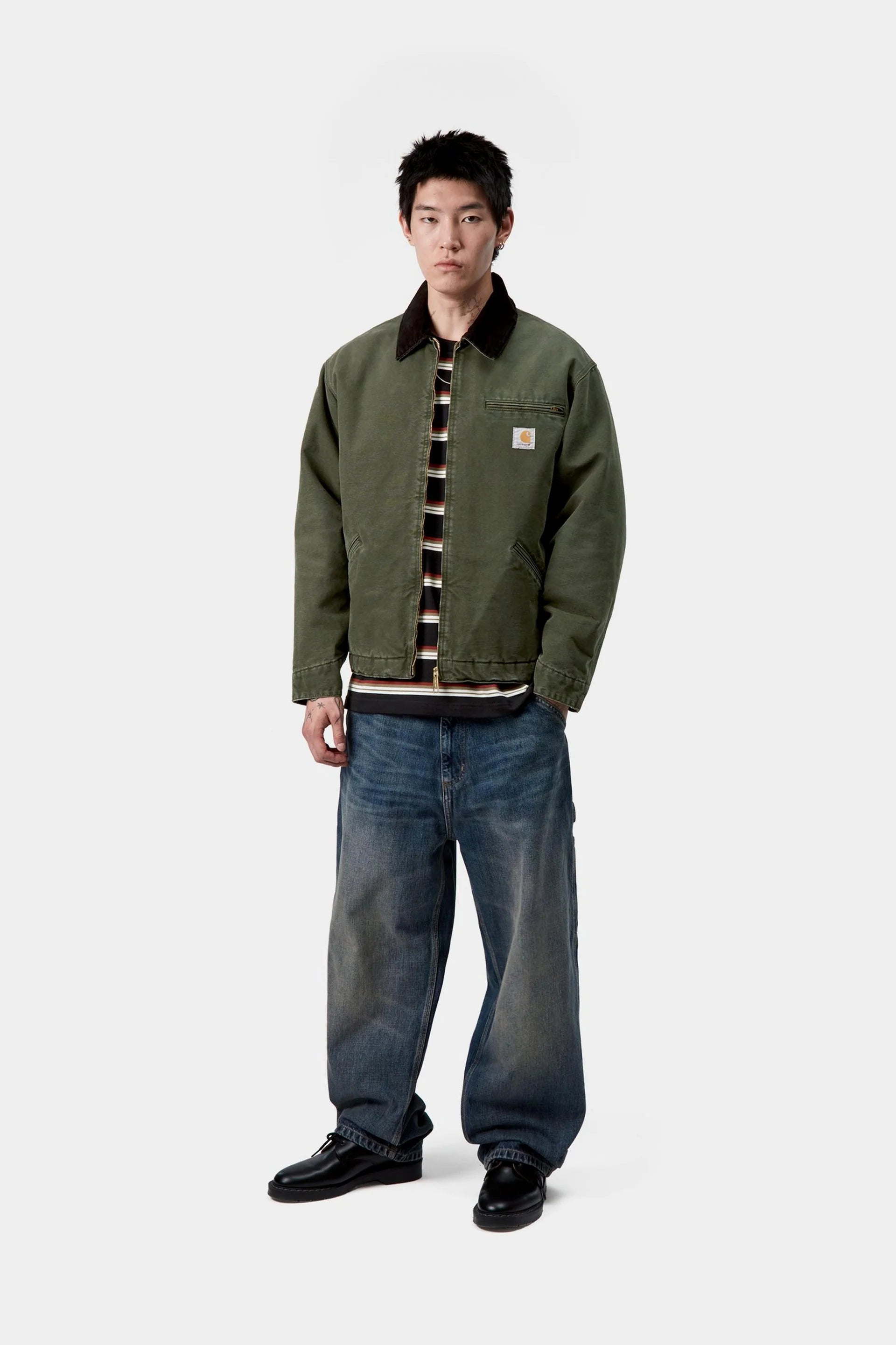 Carhartt OG Detroit Jacket - Olive / Black Stone Canvas - Quilted Liner - Stencil