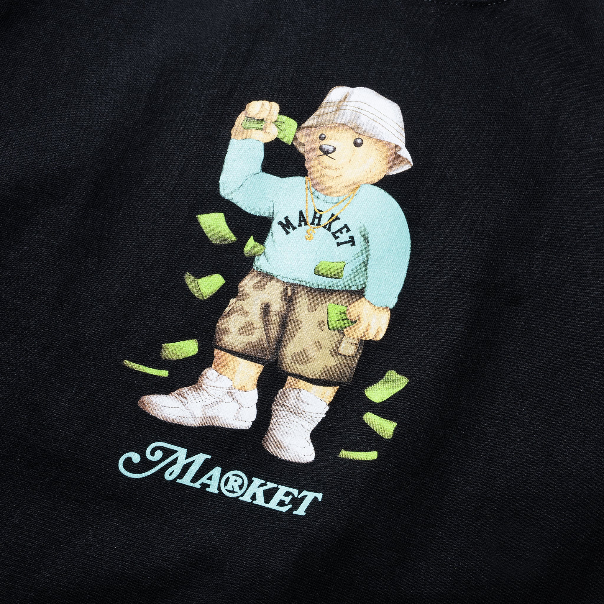 Market Making It Rain Bear T-Shirt - Black - Stencil