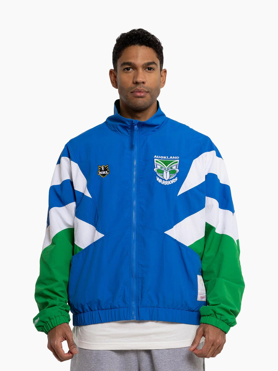 Mitchell & Ness Auckland Warriors Zip Spray Jacket - Blue/White/Green