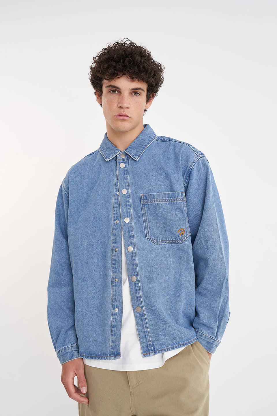 Huffer Denim Cube Shirt - Mid Wash