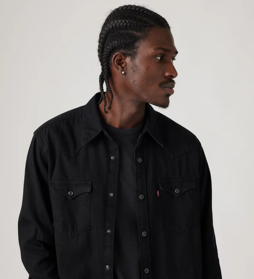 Levi's Men's Barstow Standard Fit Western Shirt - Marble Black Denim Rinse