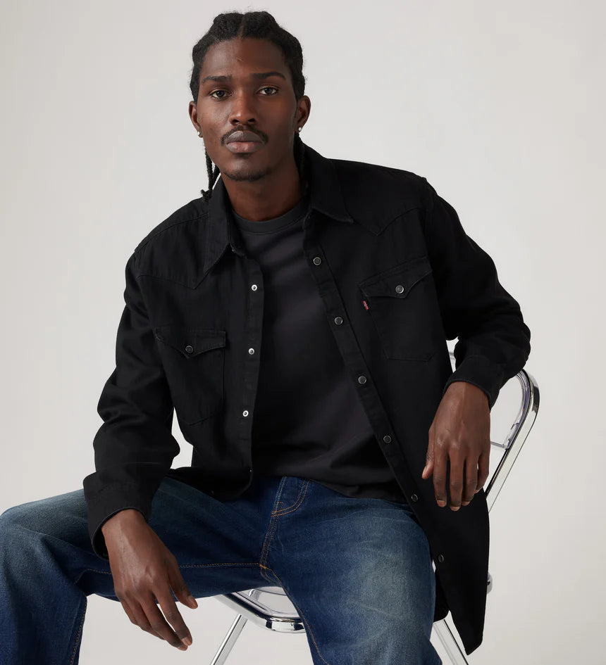 Levi's Men's Barstow Standard Fit Western Shirt - Marble Black Denim Rinse