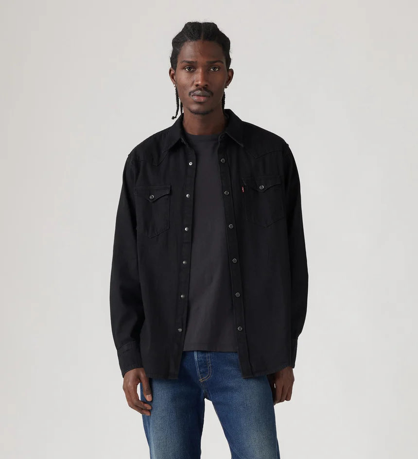 Levi's Men's Barstow Standard Fit Western Shirt - Marble Black Denim Rinse