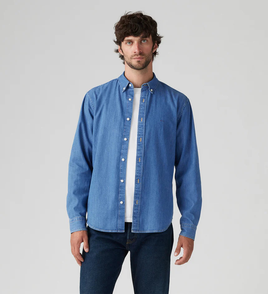 Levi's Men's Authentic Button-Down Shirt - Woodrow Mid Wash - Stencil