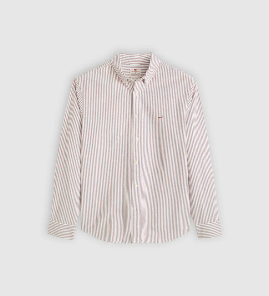 Levi's Men's Authentic Button Down Shirt - Waylon Stripe Russet Brown - Stencil