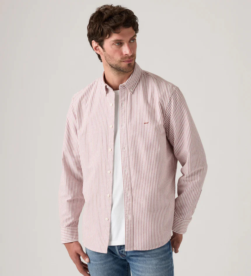 Levi's Men's Authentic Button Down Shirt - Waylon Stripe Russet Brown - Stencil