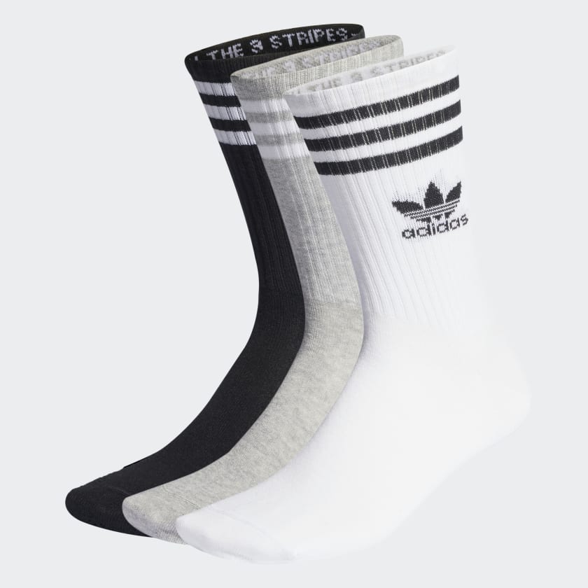 Adidas Mid Cut Crew Socks 3 Pack White / Medium Grey Heather / Black