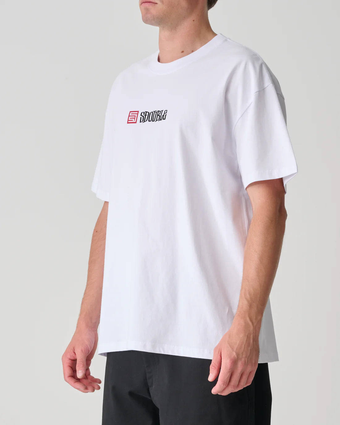S-Double S Cube Mid Block SS Tee - White - Stencil