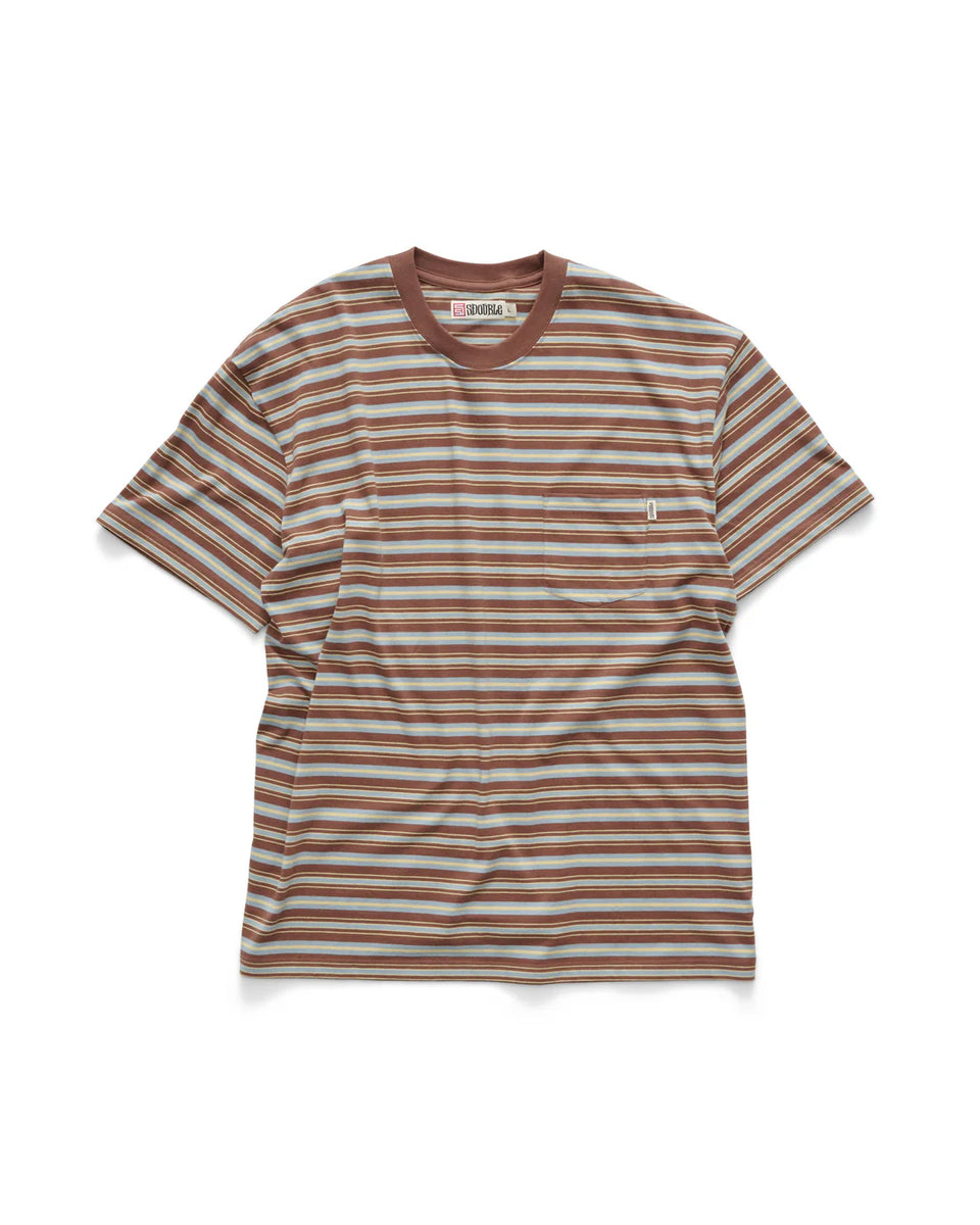 S-Double Stripe Pocket Tee - Chocolate