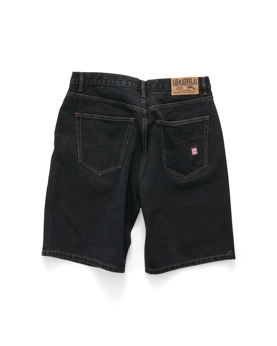 S-Double EMB 5 Pocket Short - Black Wash
