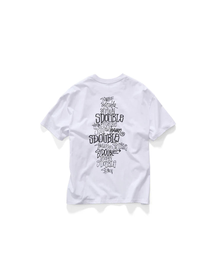 S-Double Script Stack Tee - White - Stencil