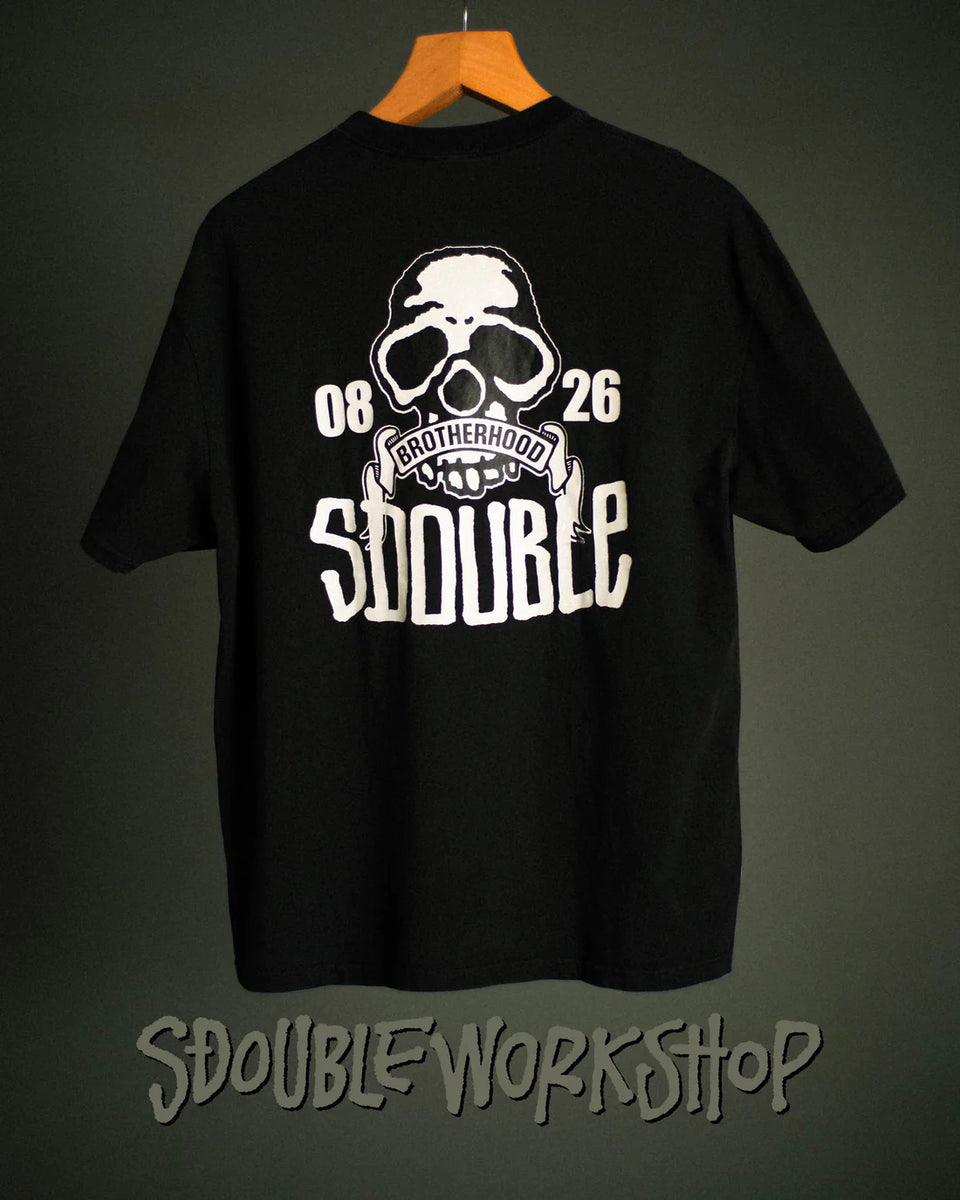 S-Double Skull SS Tee - Black - Stencil